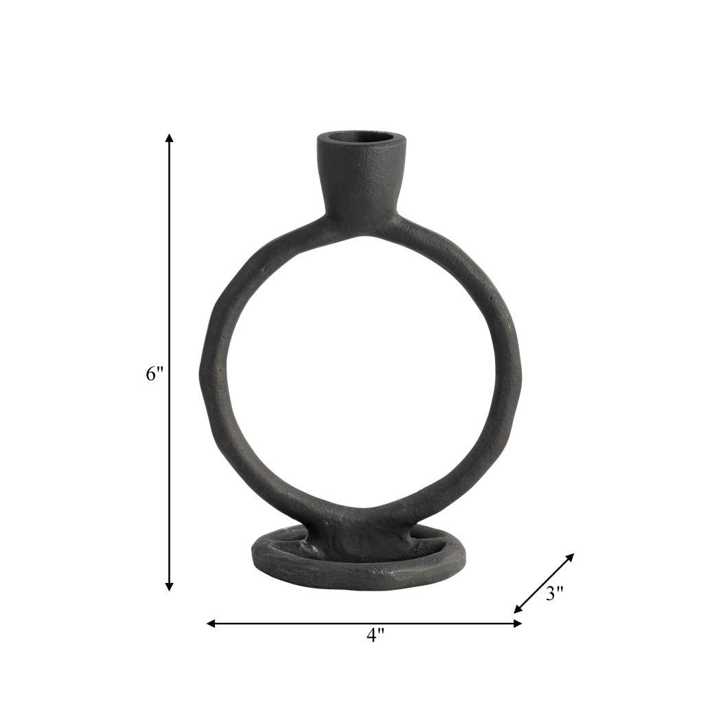 Metal Round Ring Taper Candle Holder - Black, 6 in.