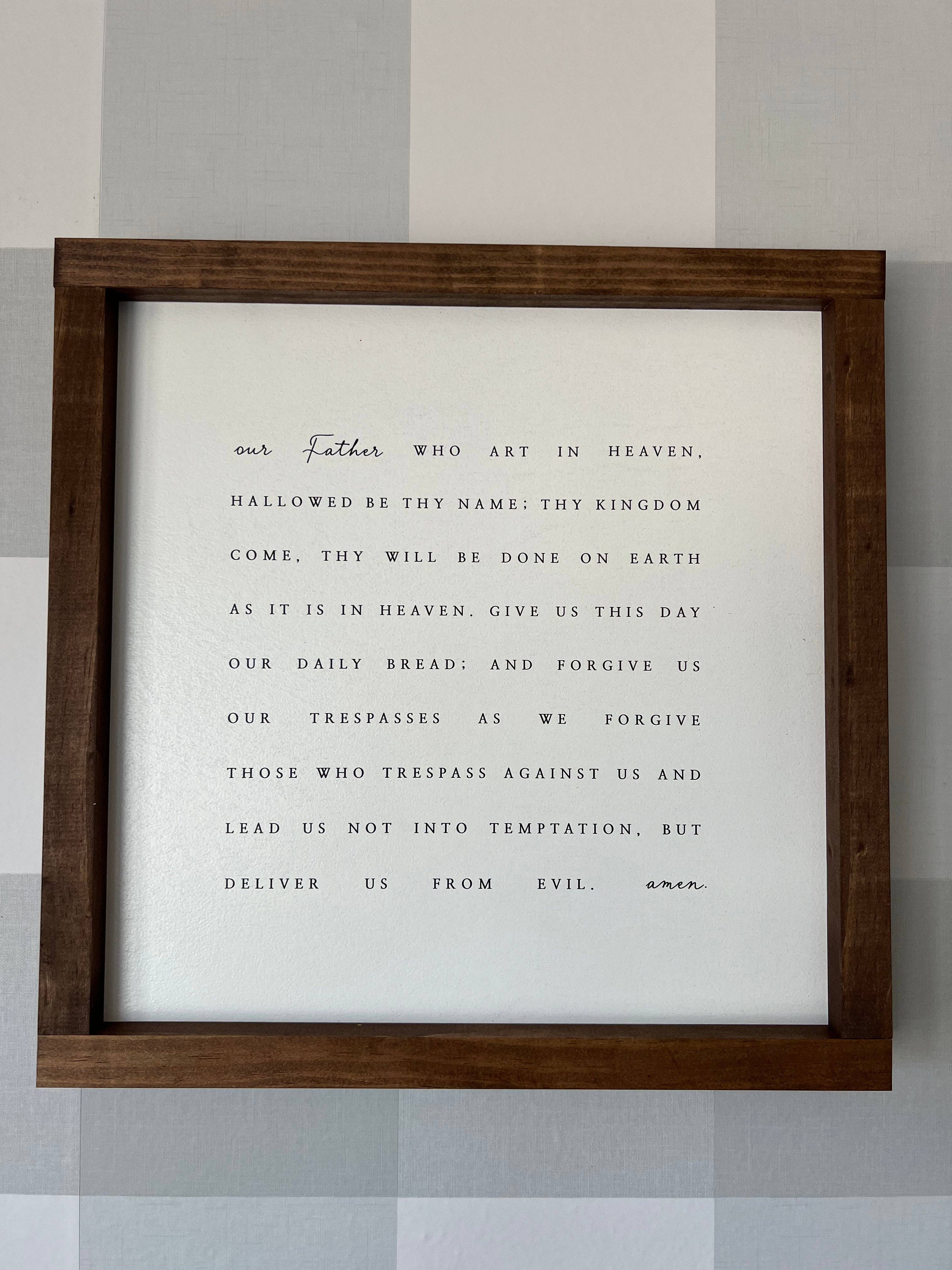 Our Father Who Art in Heaven | the Lord's Prayer: White / Dark Walnut / 17x17"