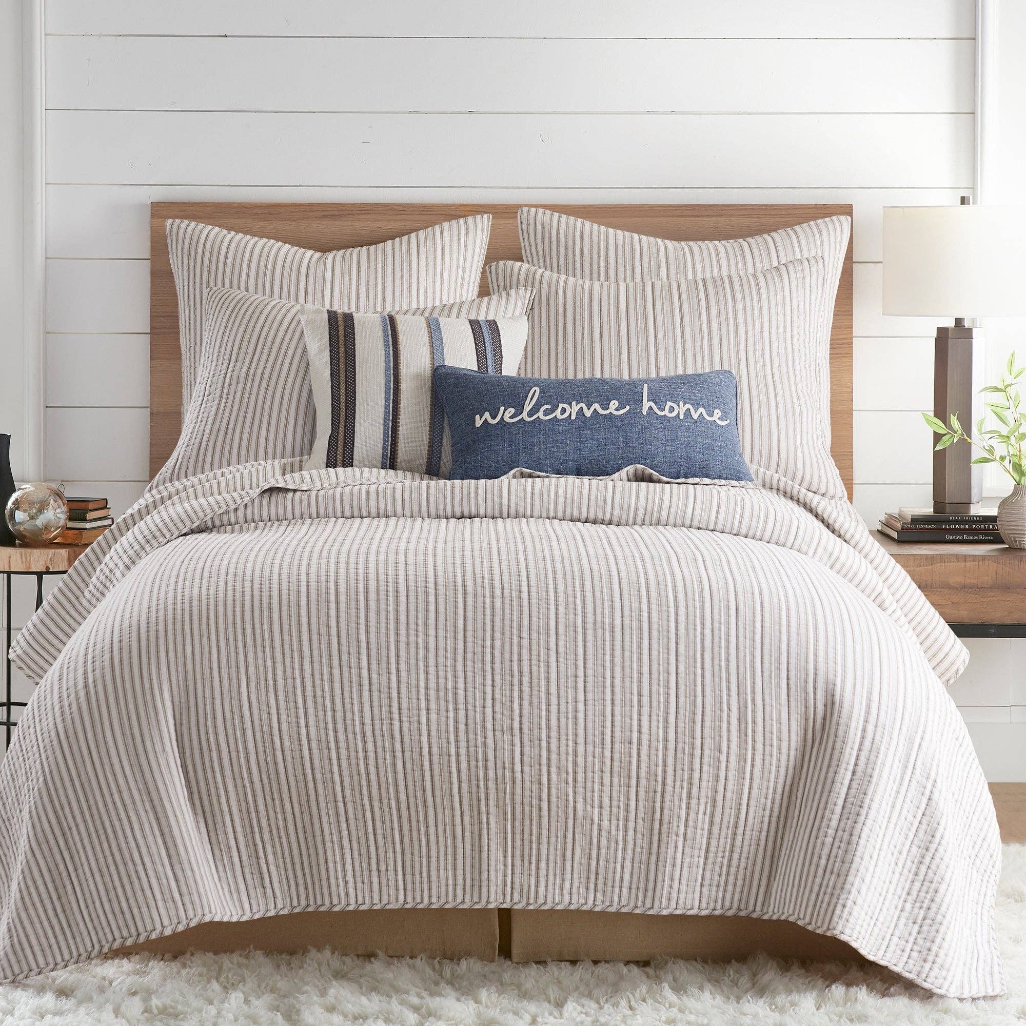 Tobago Stripe Taupe Quilt Set