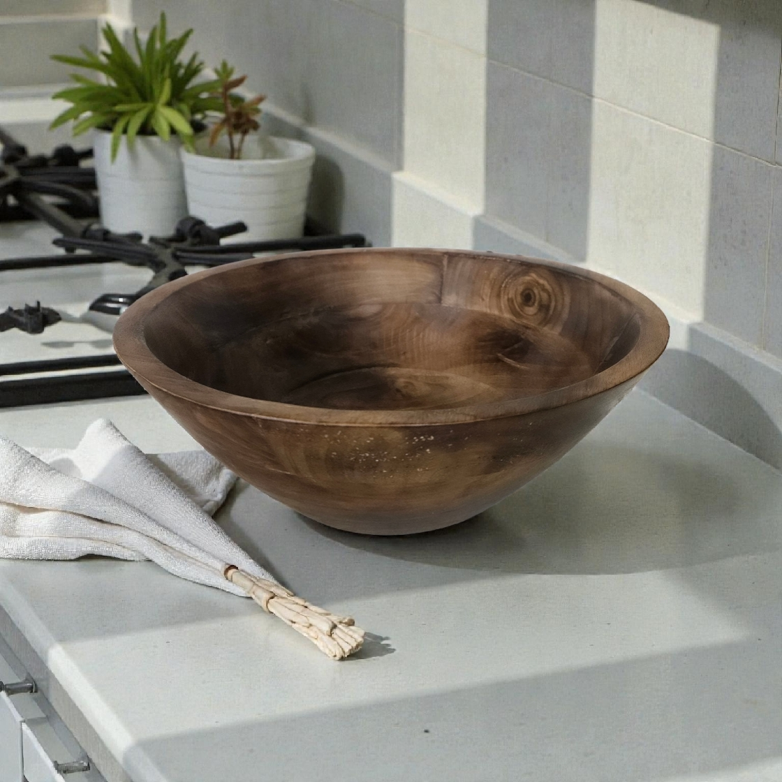 Dark Wooden Bowl 12x12x4in