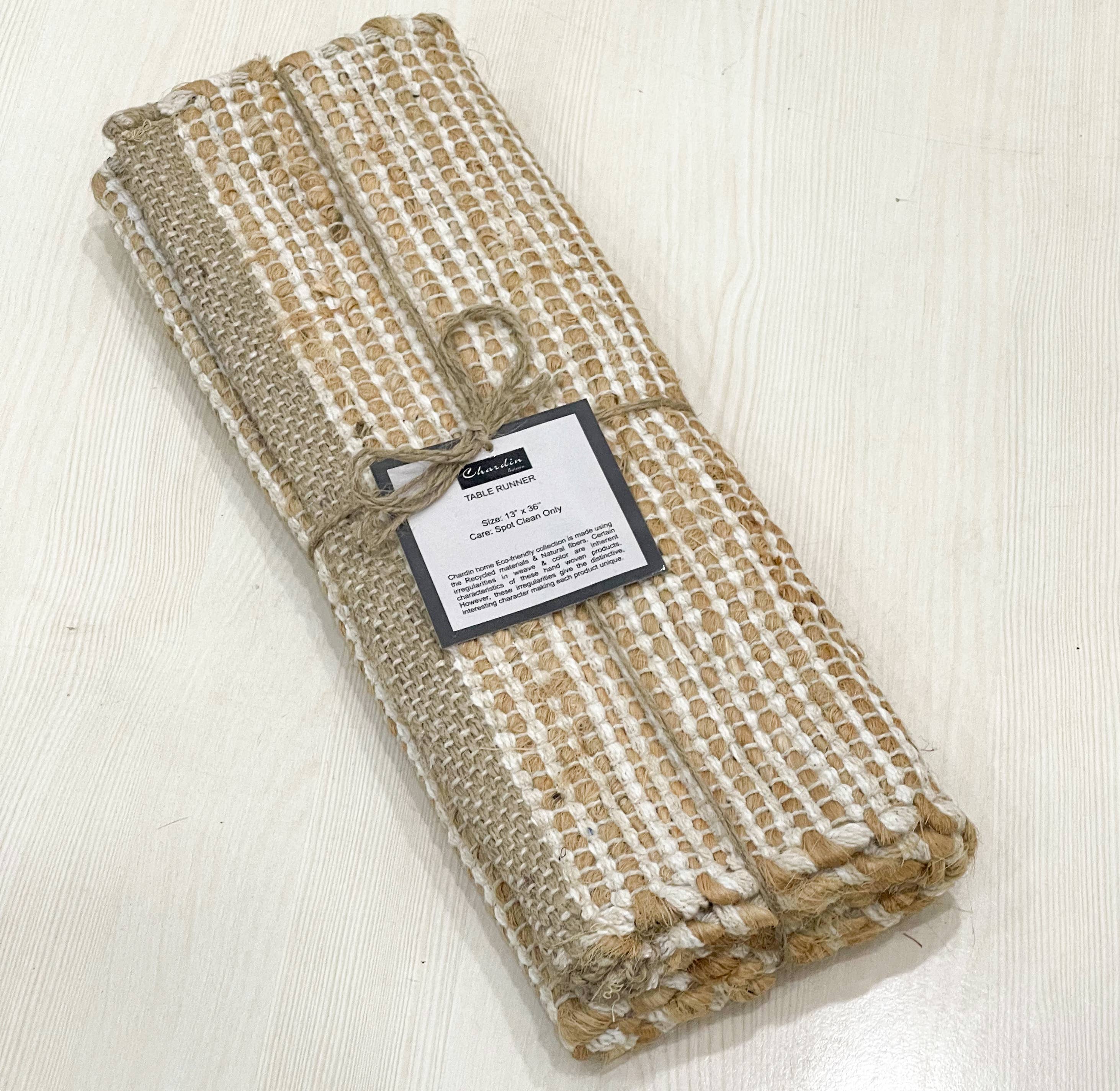 OMBRE TABLE RUNNER, NATURAL JUTE-IVORY, 13''x36''.