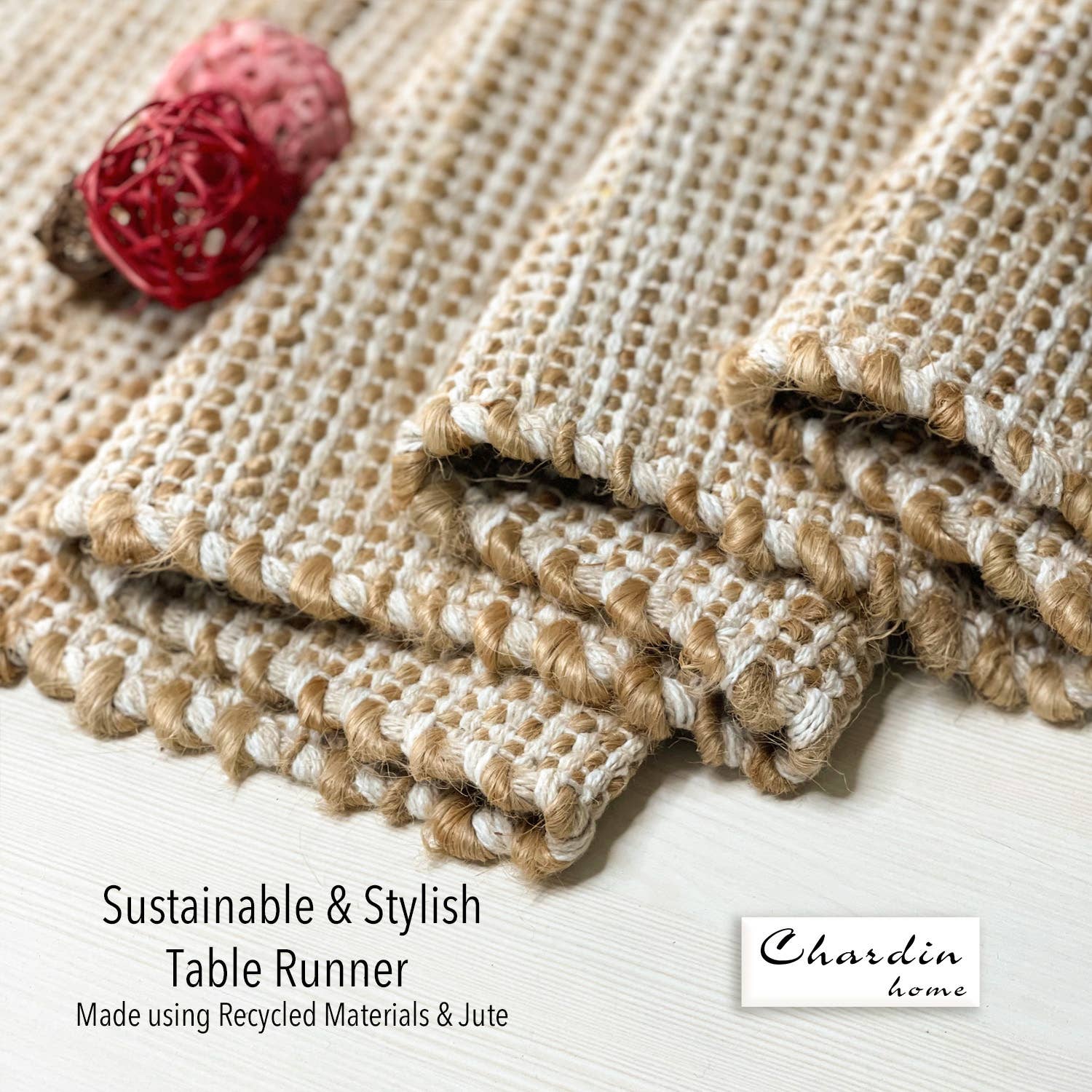 OMBRE TABLE RUNNER, NATURAL JUTE-IVORY, 13''x36''.