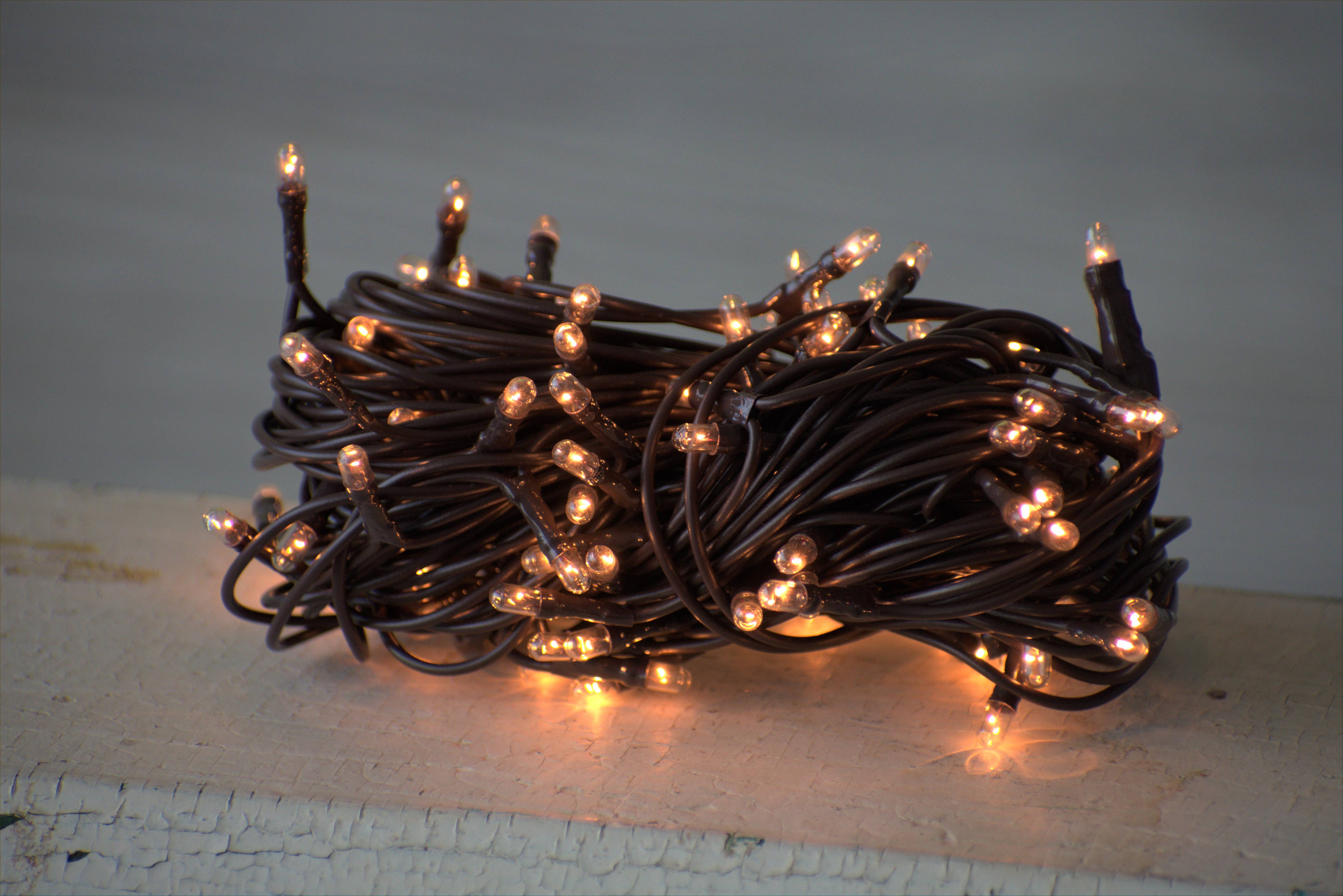 100 Bulb Primitive Rice String Light 19.5 ft Brown Cord