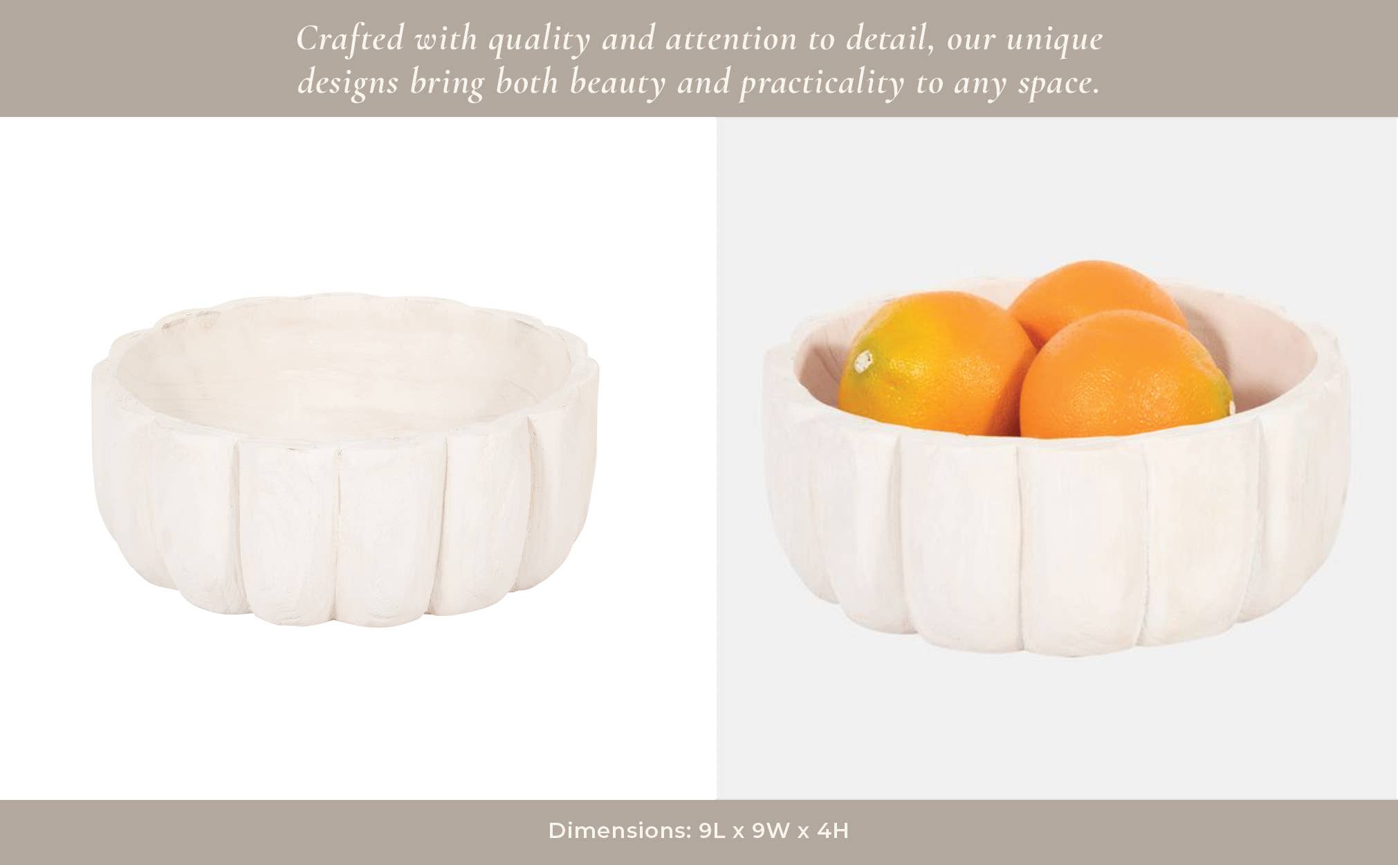 White Paulownia Wood Scalloped Bowl