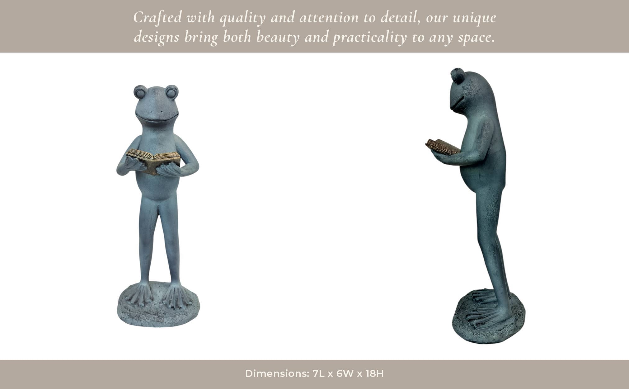Resin Standing Frog Reading Book Figurine - Metallic, 18 in.