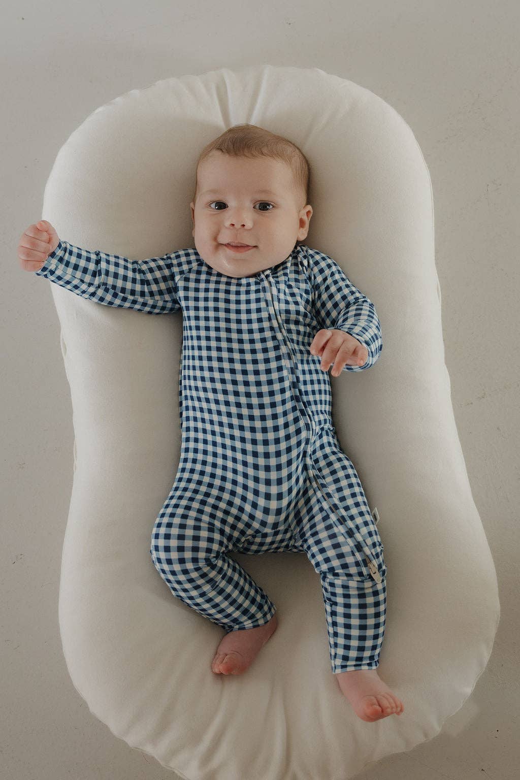 Bamboo Zip Pajamas | Blue Gingham