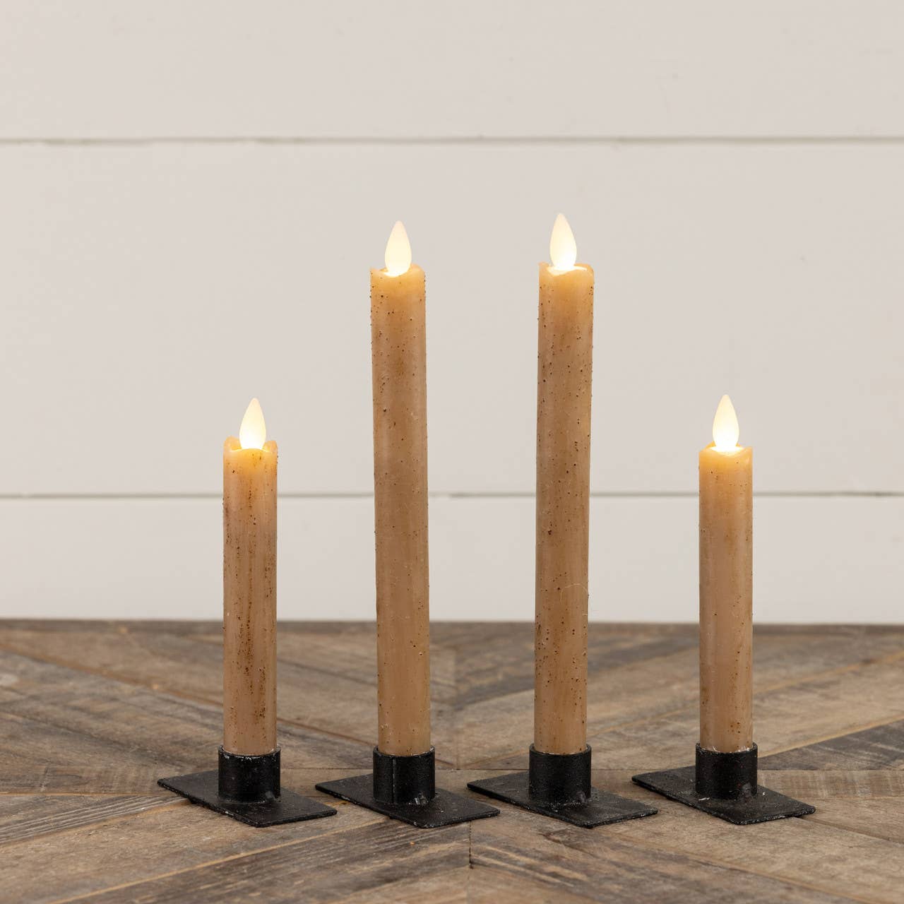 SET/ 2 - 9.5" MOVING FLAME BEIGE TAPER CANDLE