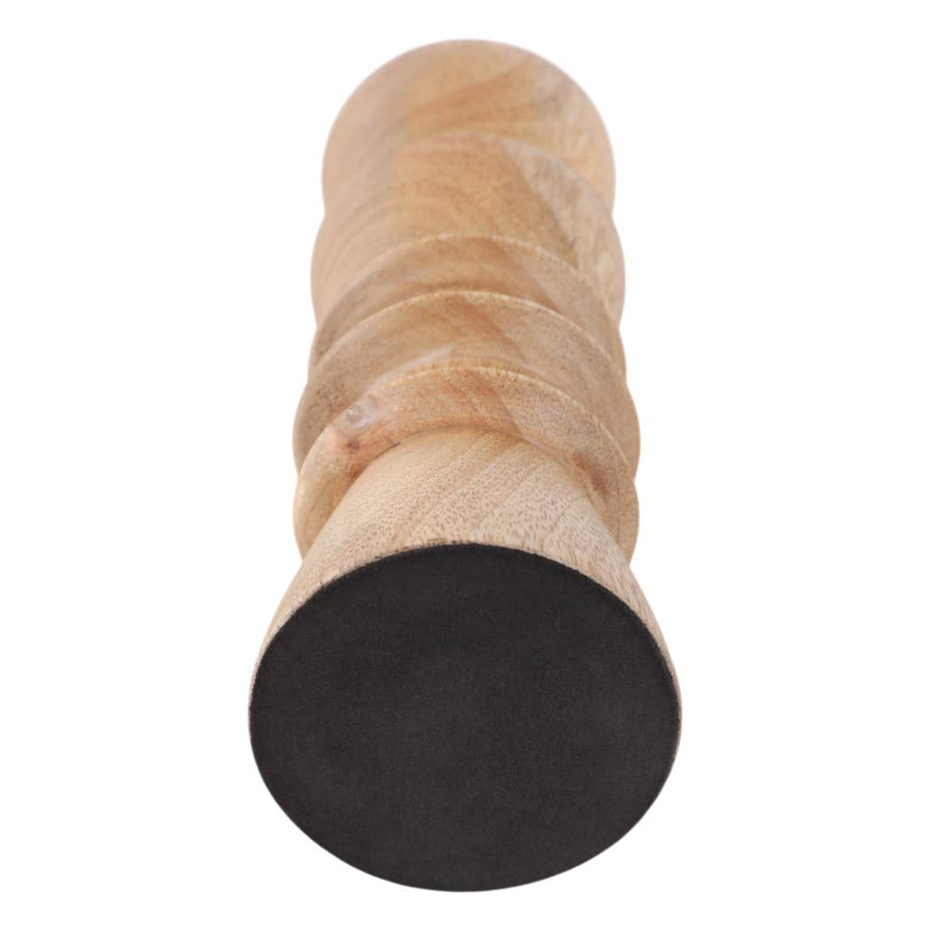 Taper Holder - Tan Wood/Metal Modern Totem Carved, 8 in.