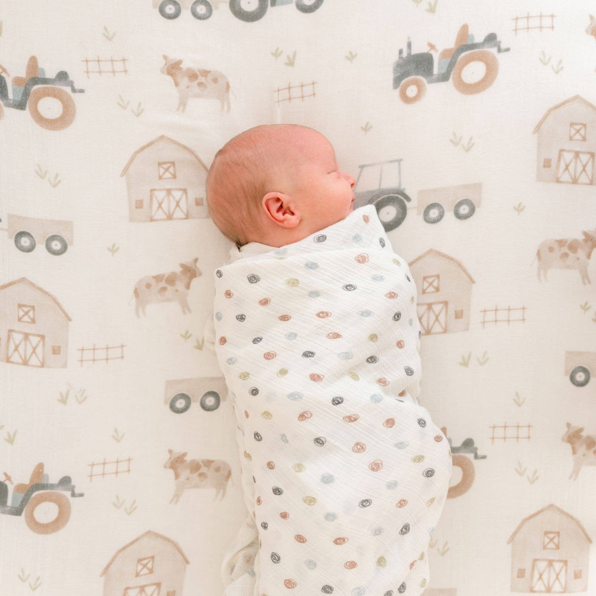 Charlie 2-pc. Farmhouse Tractor/Dot Swaddle Set