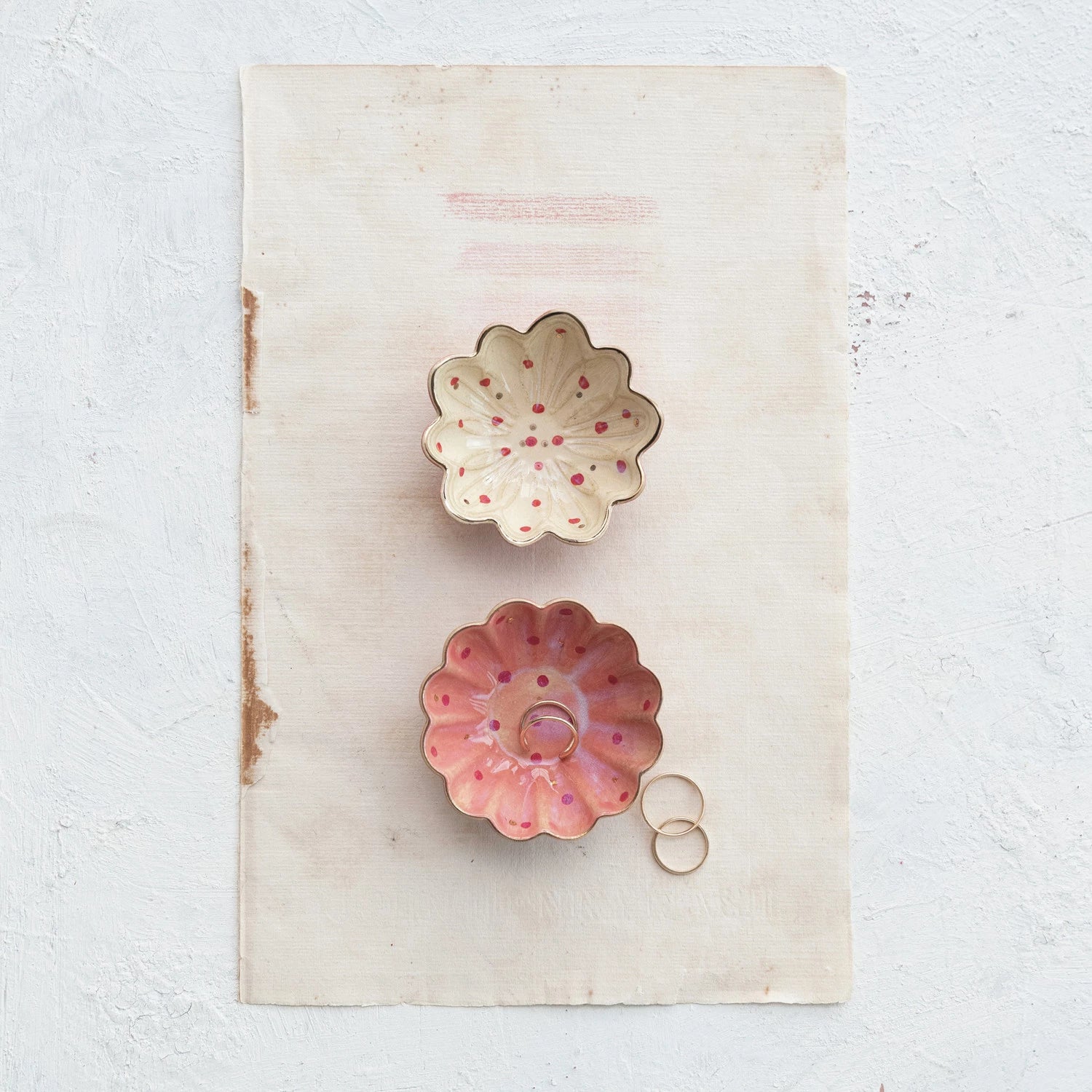 Decorative Stoneware Dish w/ Hand-Painted Dots & Electroplating, 2 Styles