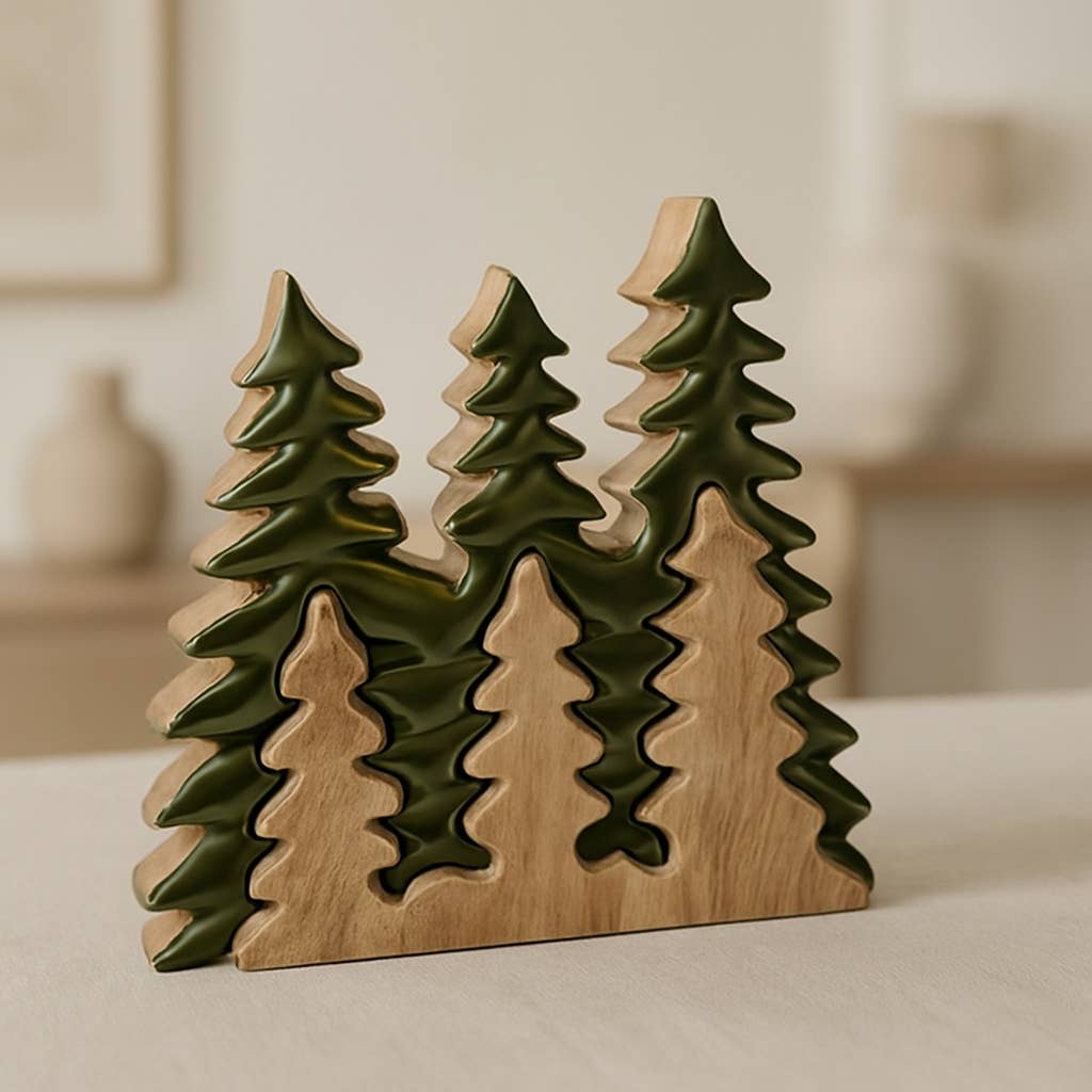 Wooden Green Enamel Tree 8x9in