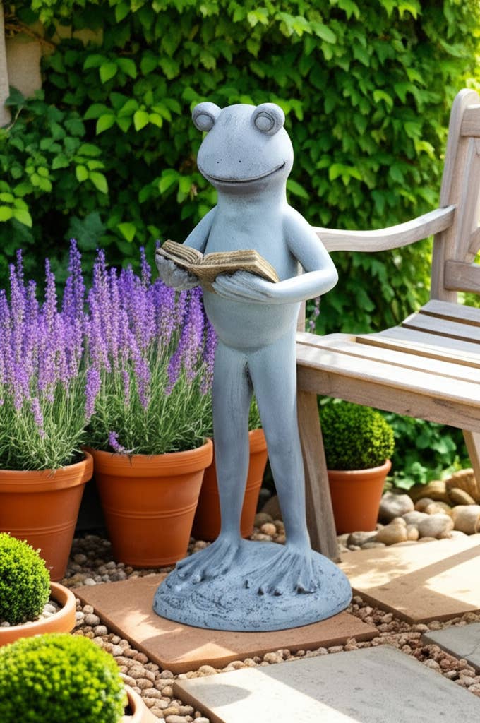 Resin Standing Frog Reading Book Figurine - Metallic, 18 in.