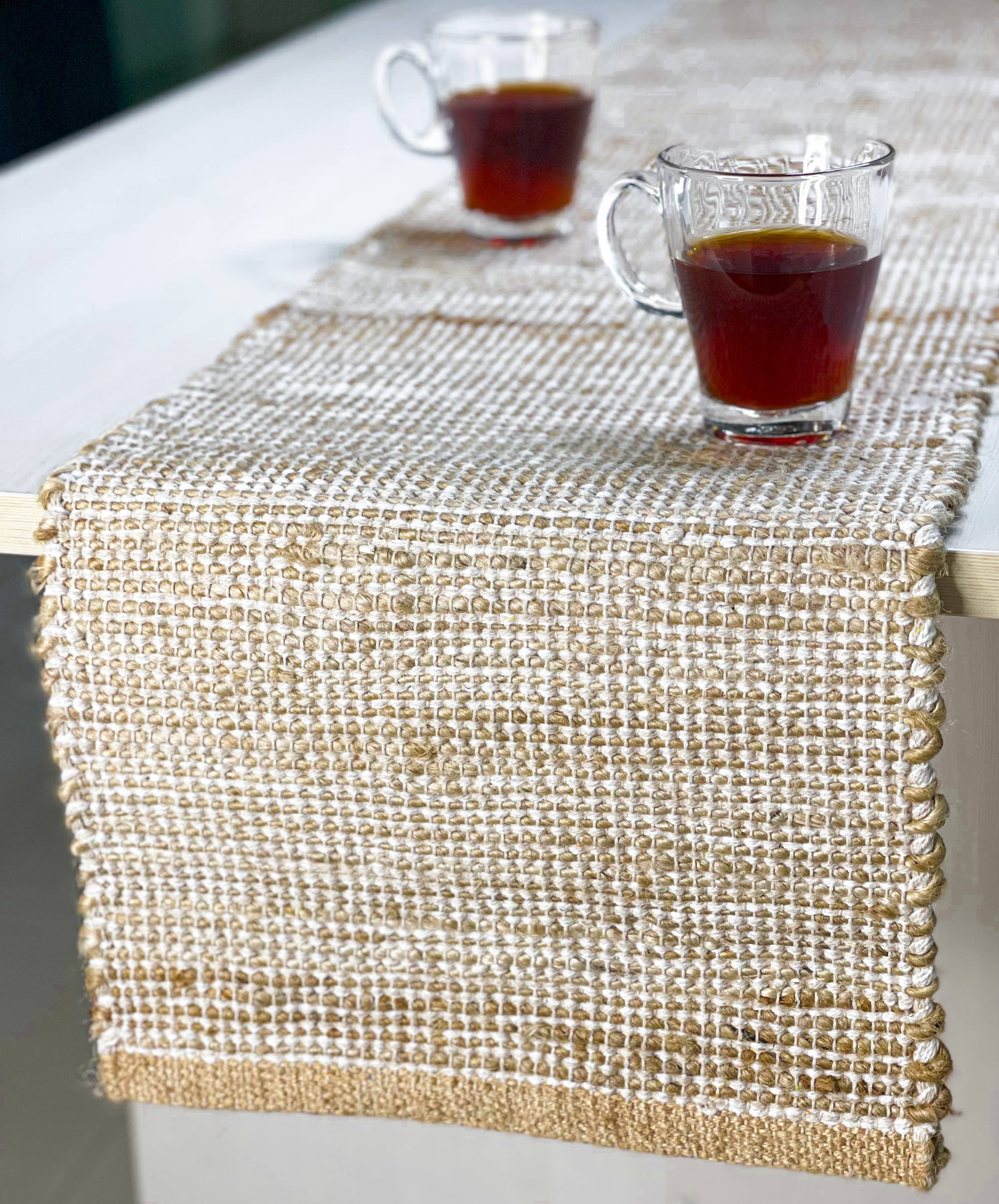 OMBRE TABLE RUNNER, NATURAL JUTE-IVORY, 13'' x 72''.