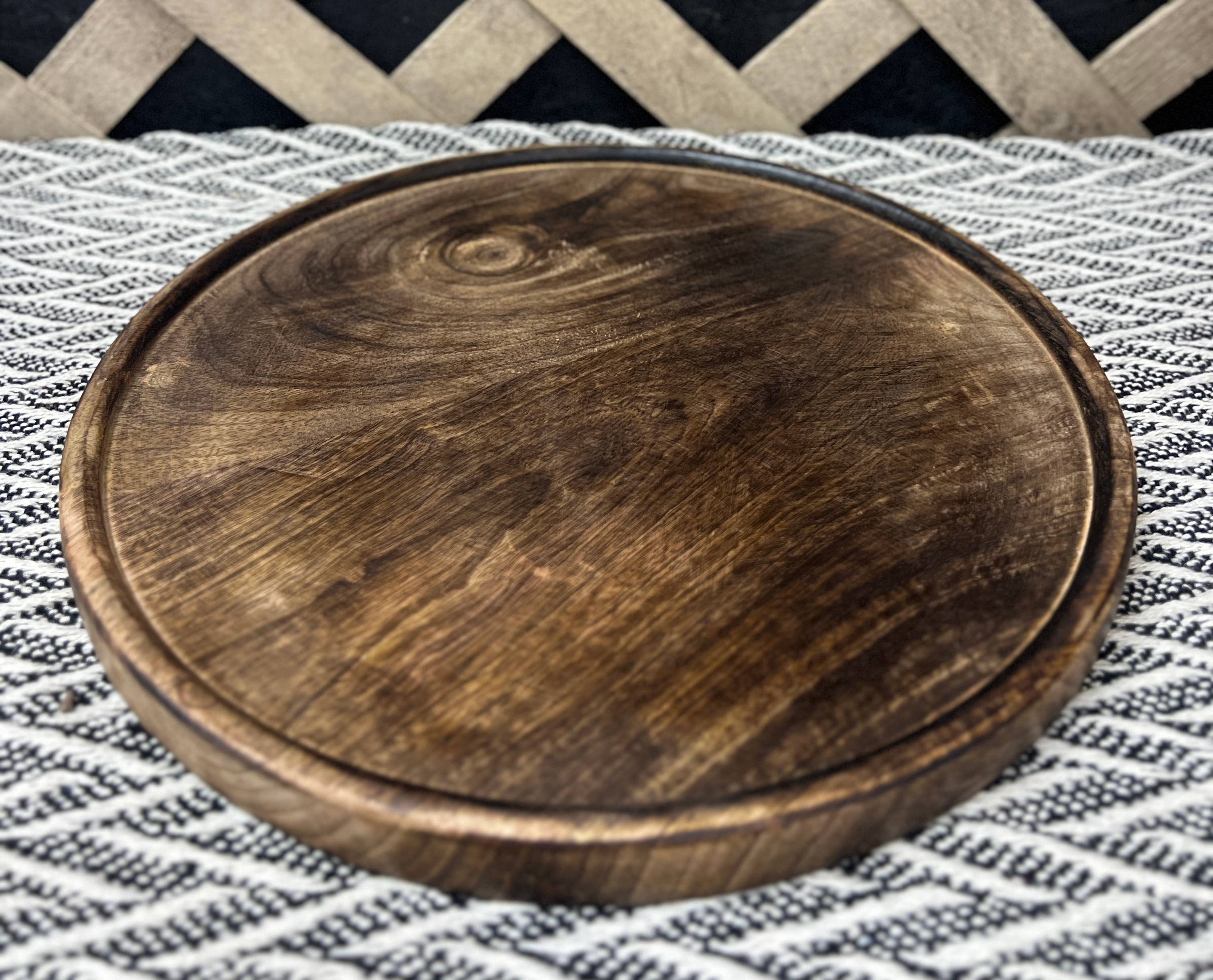Dark Wood Round Plate 12x12x1in