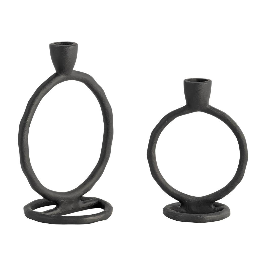 Metal Round Ring Taper Candle Holder - Black, 6 in.