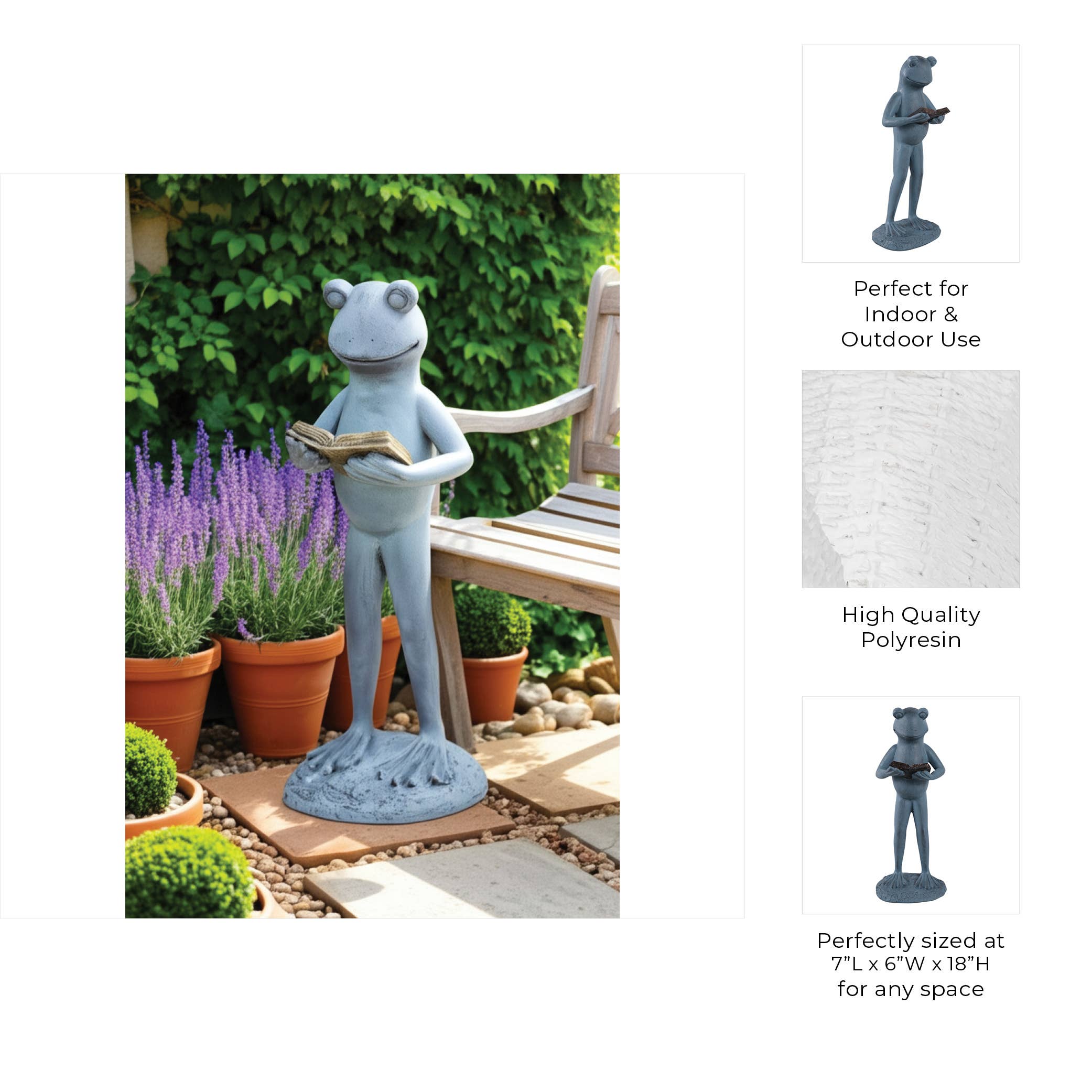Resin Standing Frog Reading Book Figurine - Metallic, 18 in.