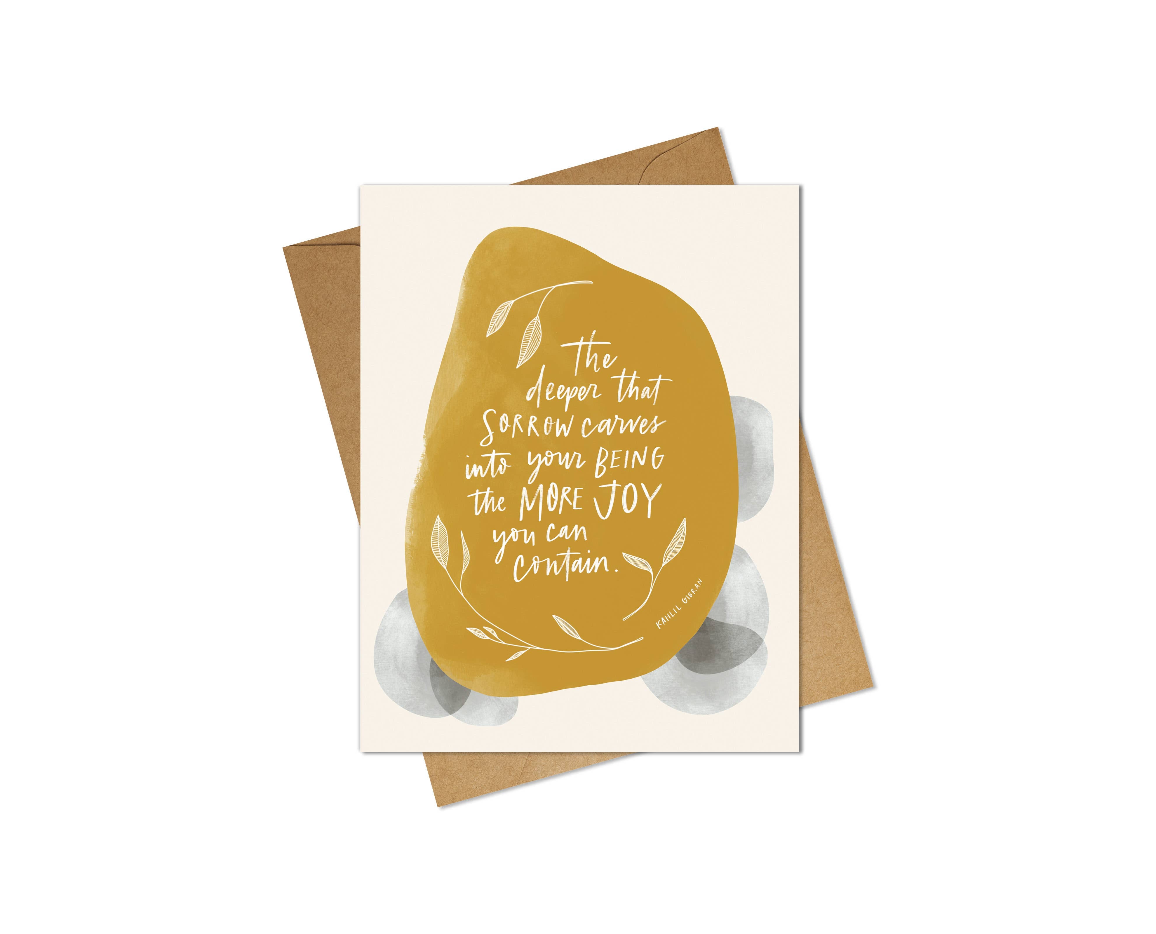 Deeper Joy Kahlil Gibran Quote, Hand-lettered Sympathy Card