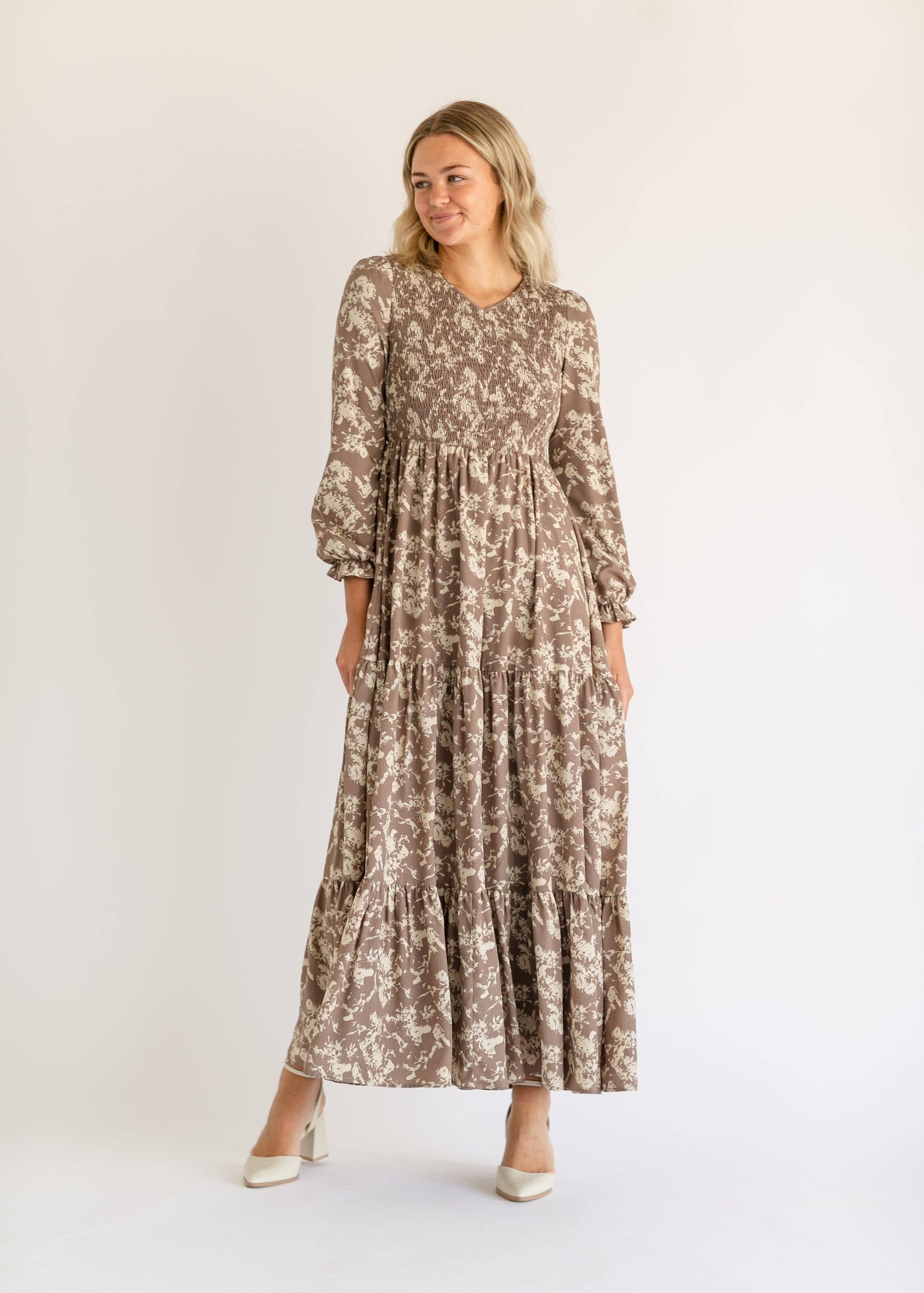 fitted lace wedding dress Aurora Floral Long Sleeve Maxi Dress