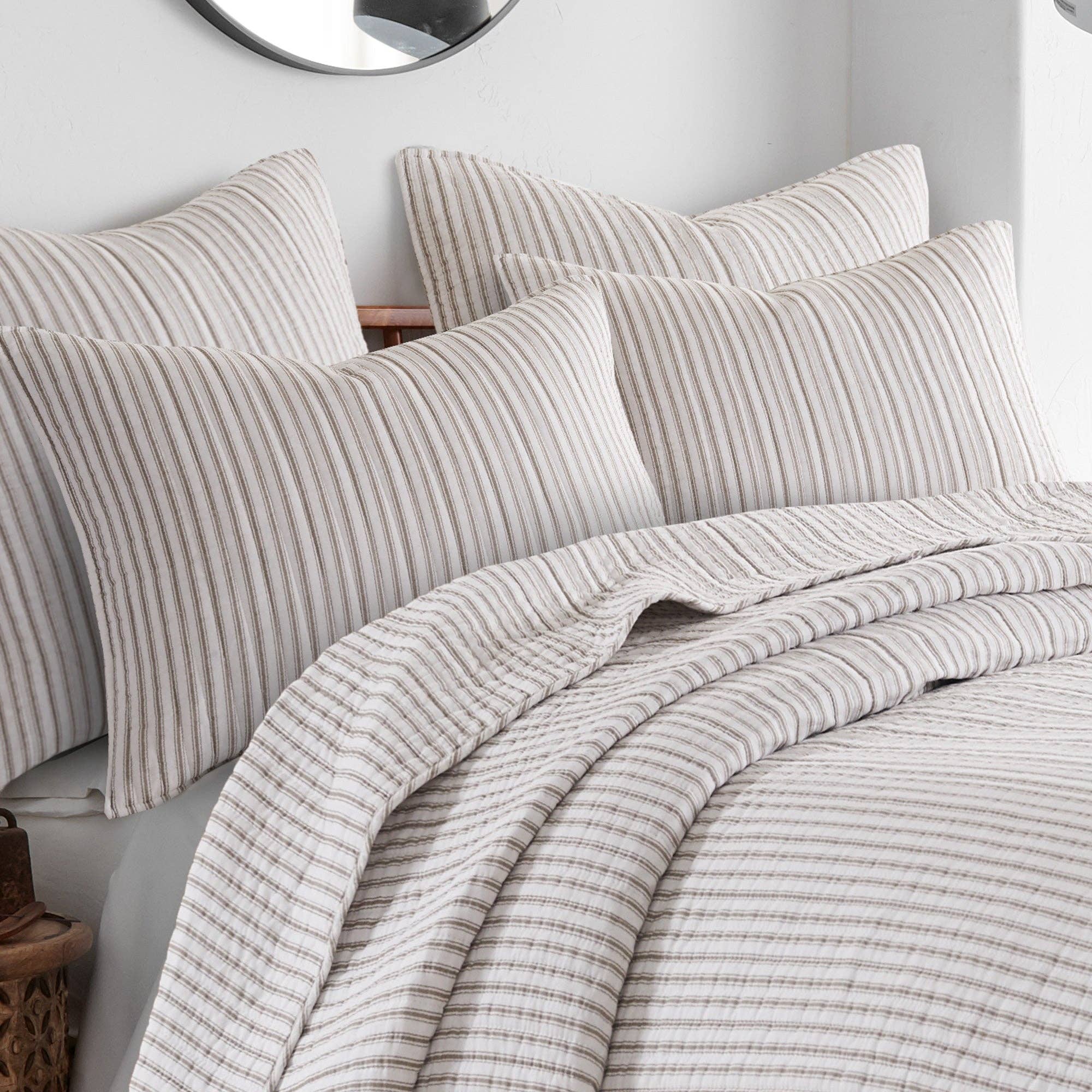 Tobago Stripe Taupe Quilt Set