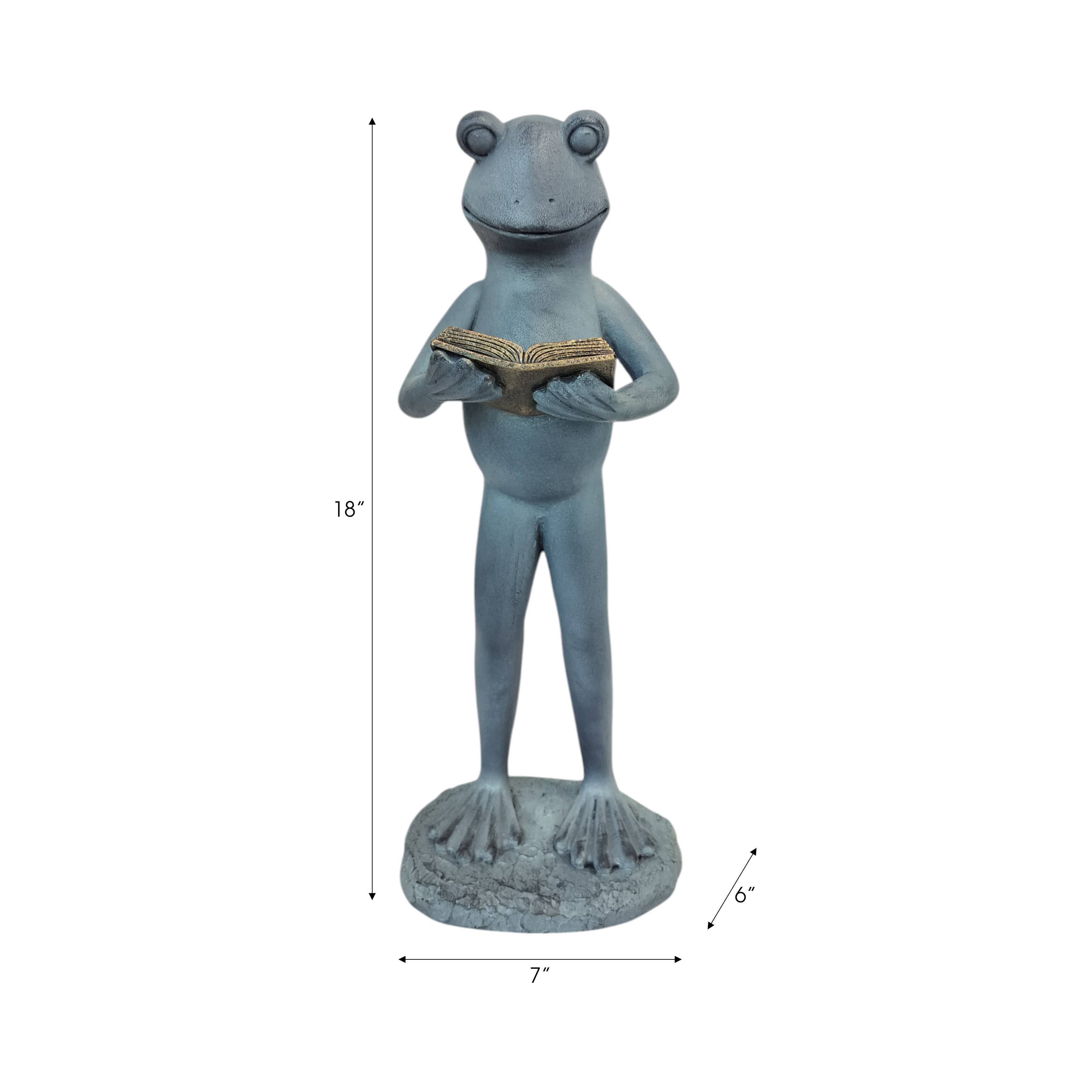 Resin Standing Frog Reading Book Figurine - Metallic, 18 in.