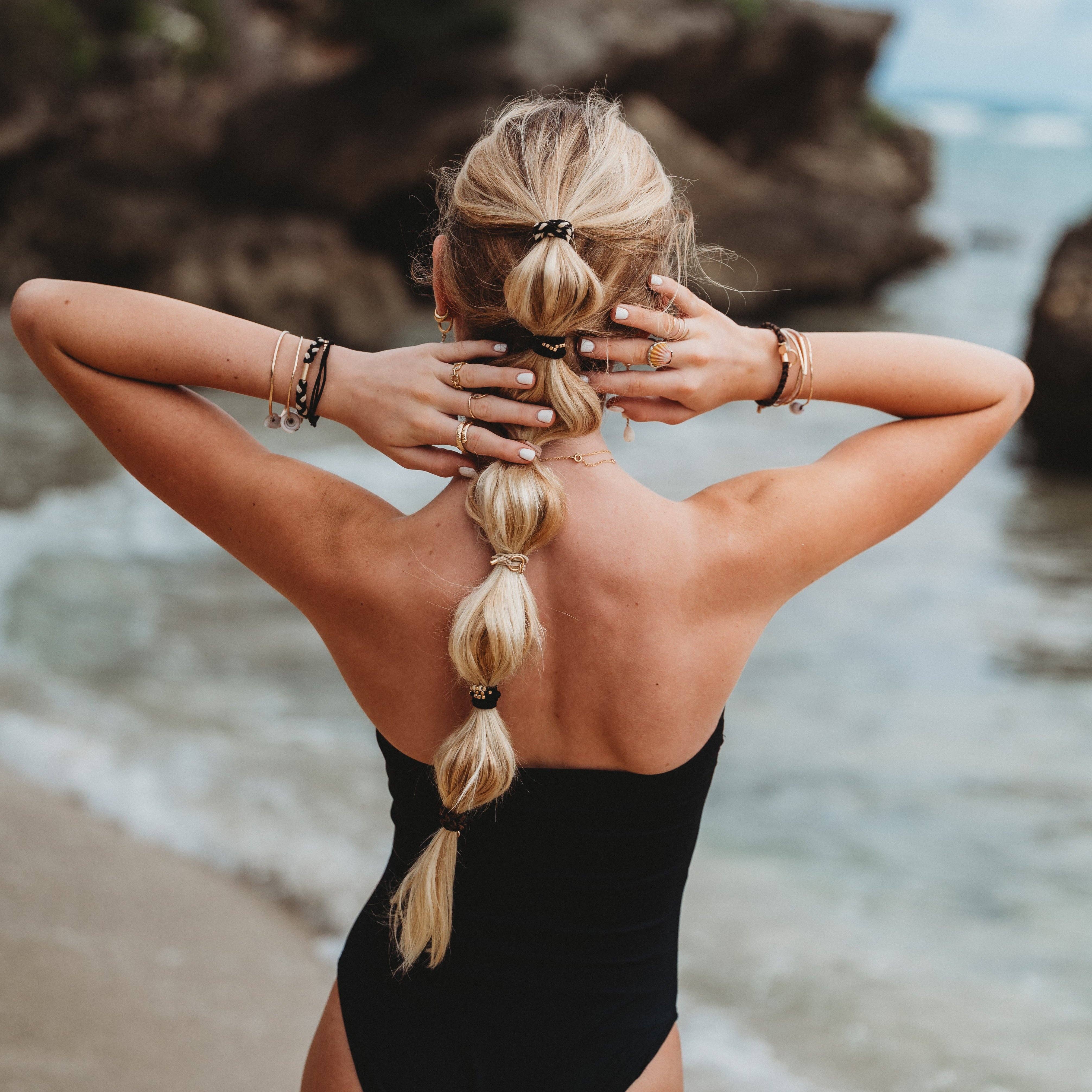"Connect" Black and Cream with Gold Accent Hair Tie Bracelets