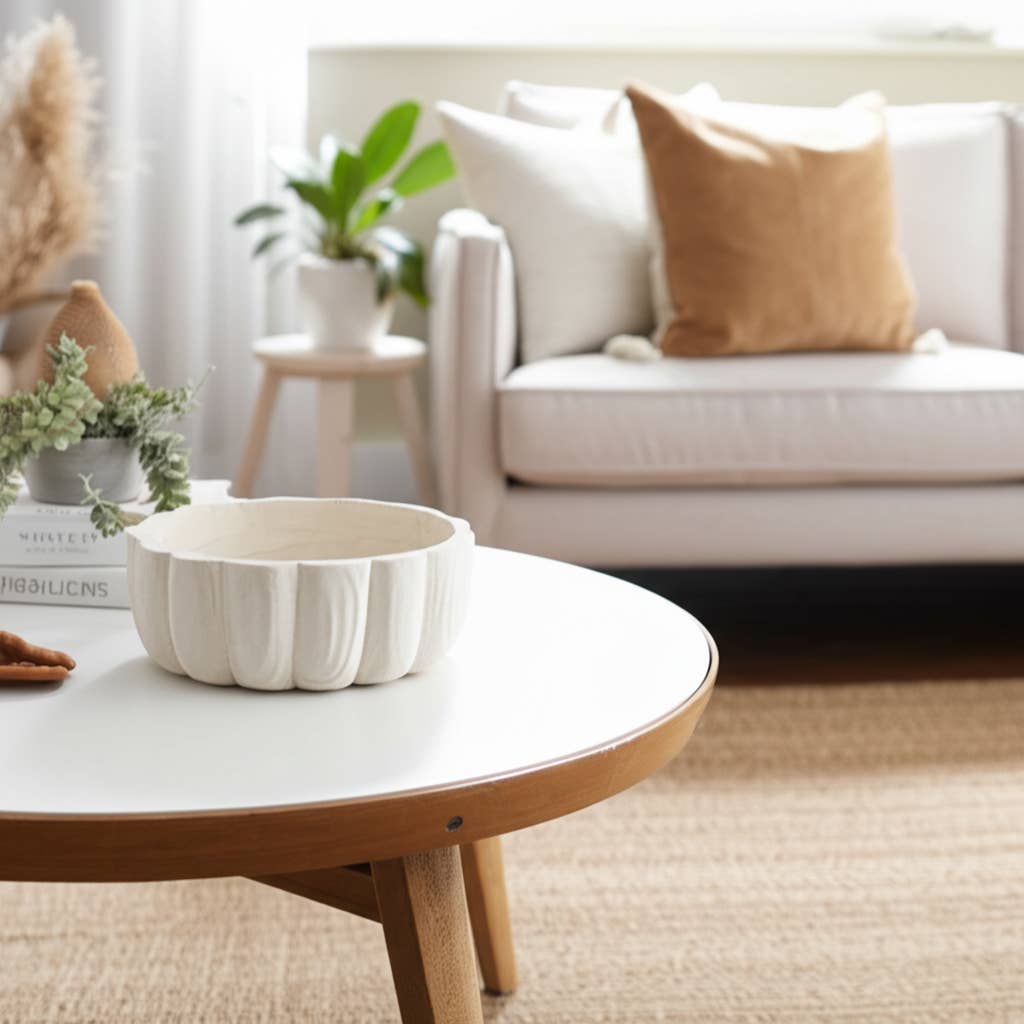White Paulownia Wood Scalloped Bowl