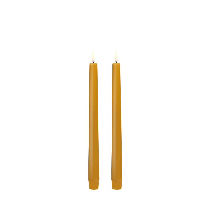Curry Yellow LED taper candle, Smooth, 2- pack