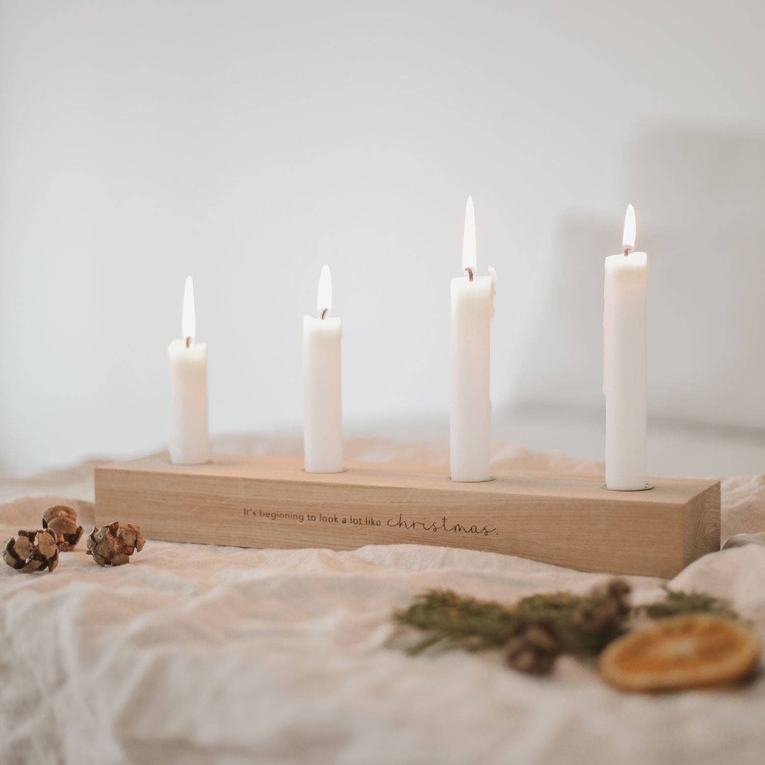 Christmas oak advent candle board
