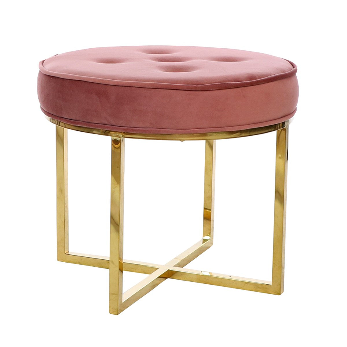 Blush colored ottoman with upholstery