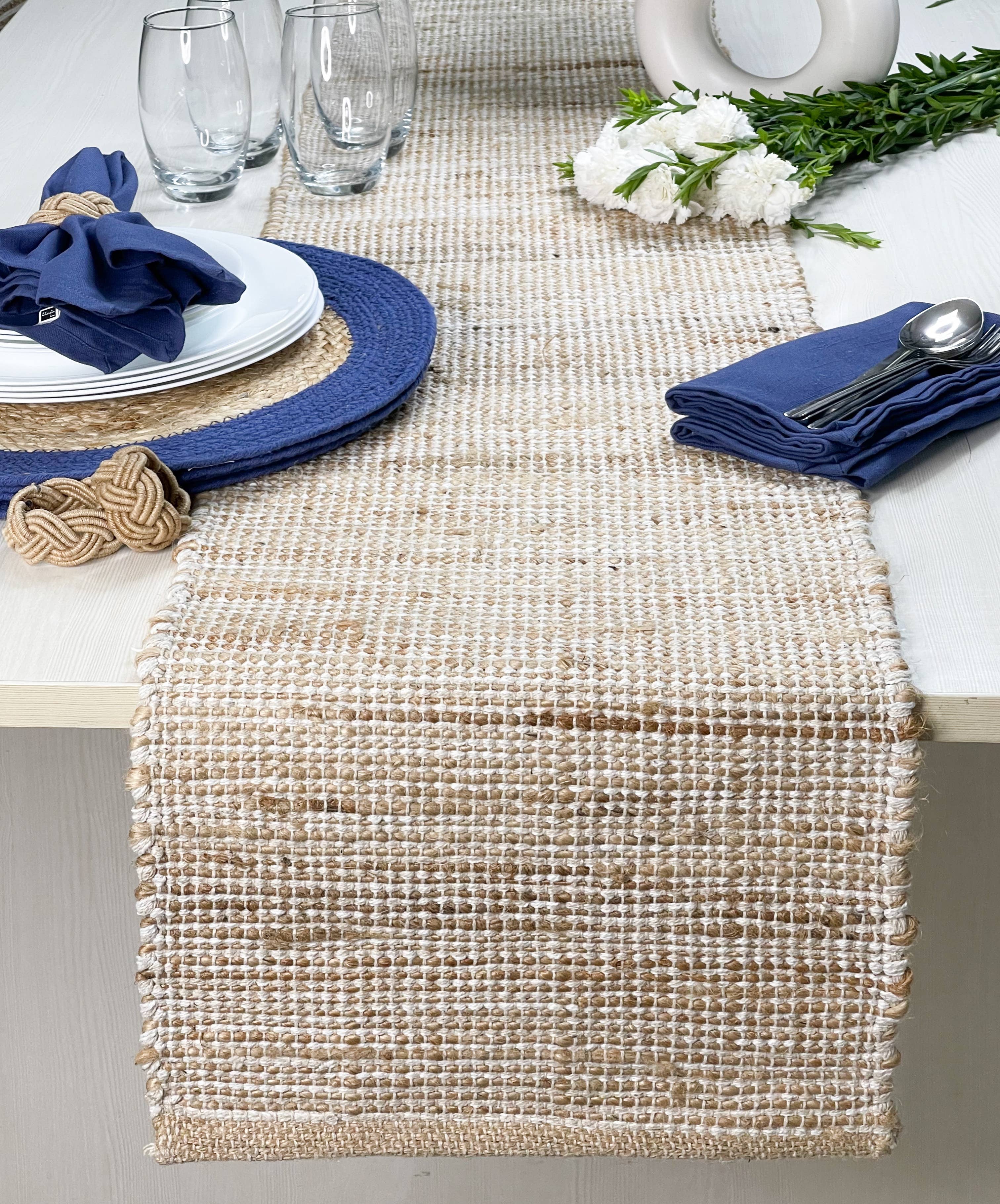 OMBRE TABLE RUNNER, NATURAL JUTE-IVORY, 13'' x 72''.
