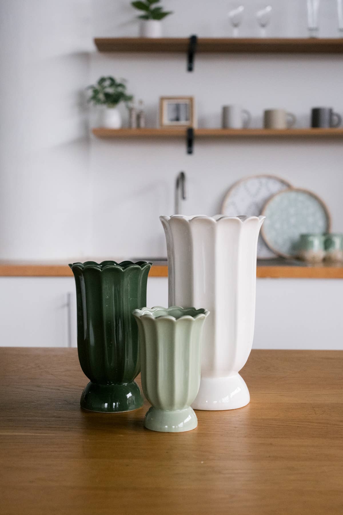 Cottage Bloom Tall, White Scalloped Vase