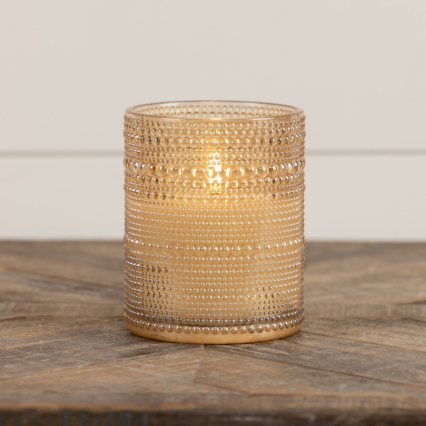 5" CHAMPAGNE DOTTED GLASS 3D FLAME CANDLE