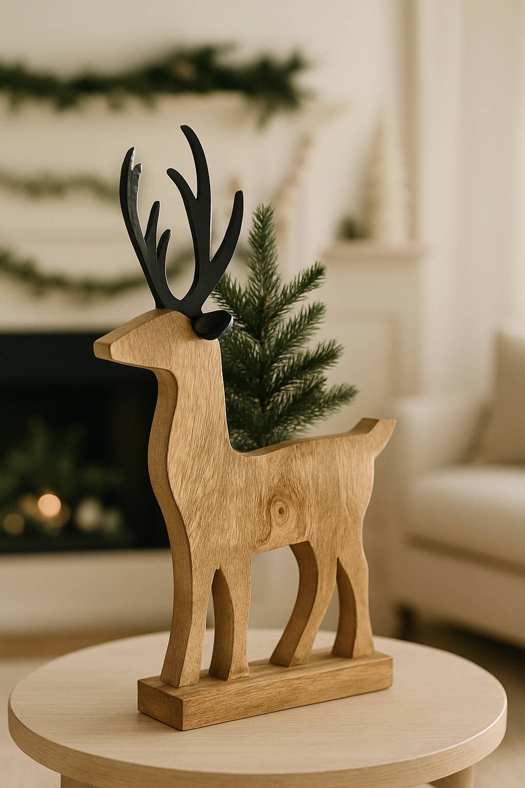Wooden Reindeer with Black Aluminum Antlers 17x10in