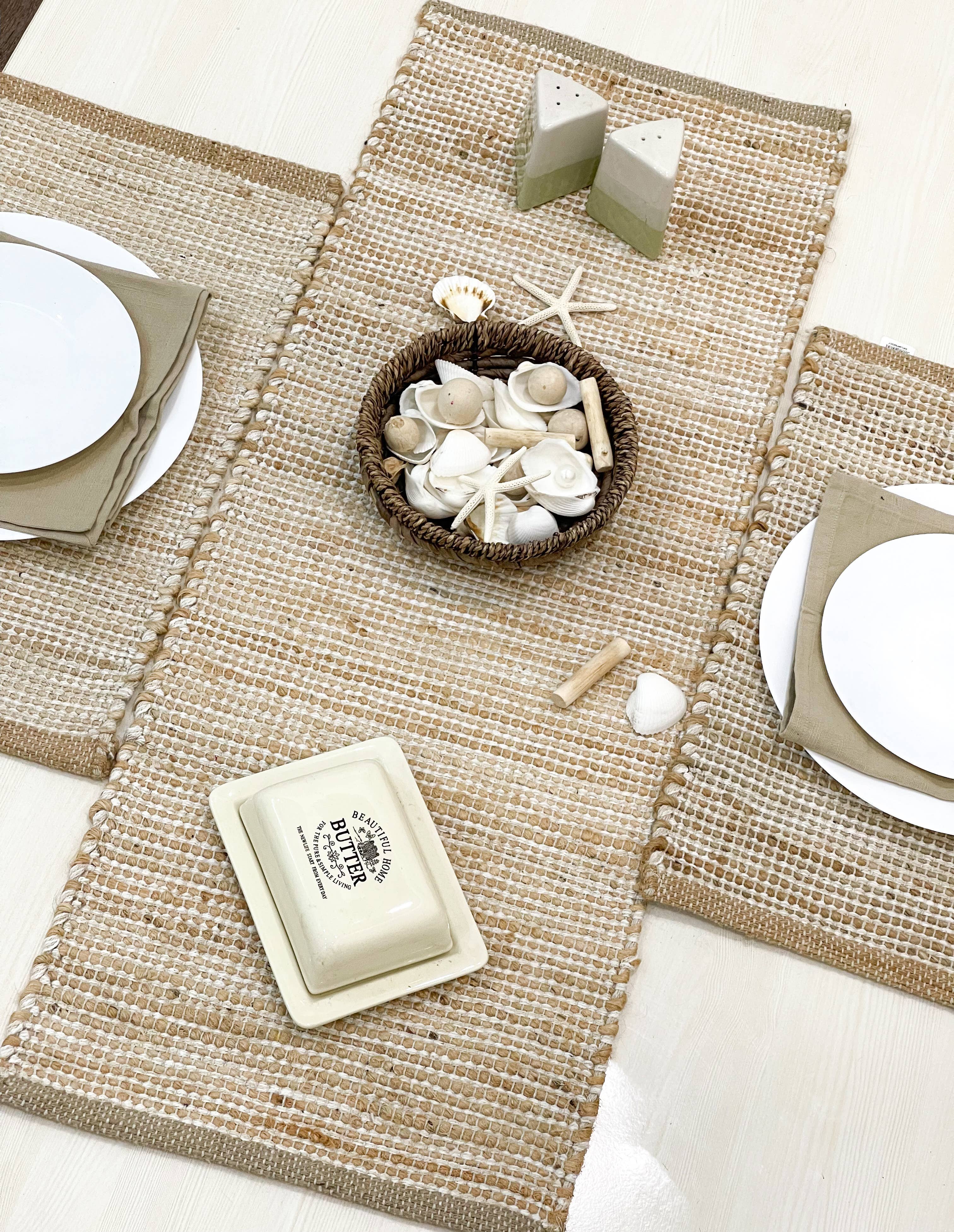OMBRE TABLE RUNNER, NATURAL JUTE-IVORY, 13''x36''.