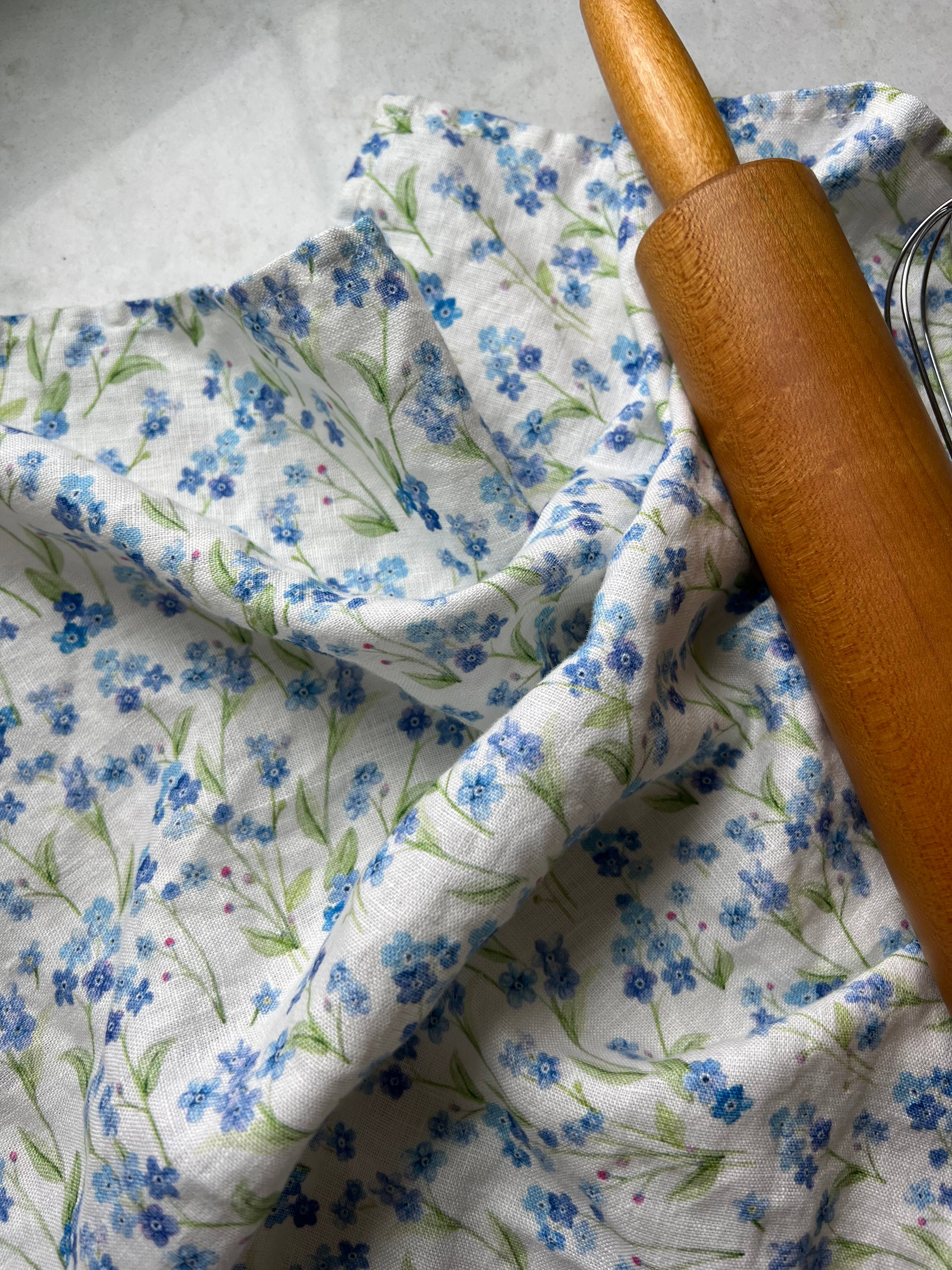 Light Blue Forget-me-not Flowers - Linen Tea Towel