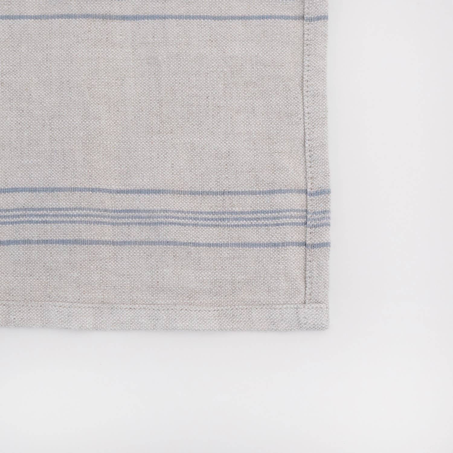 Grey Blue Wide Stripe Rustic Linen Table Runner