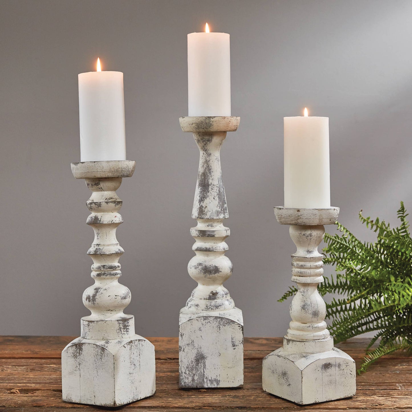 Brighton Wood 15" Candlestick - White