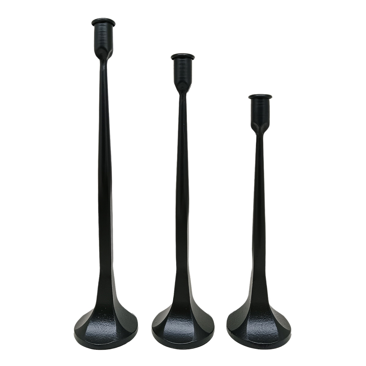 Black Cast Iron Taper Candle Holders, Set of 3