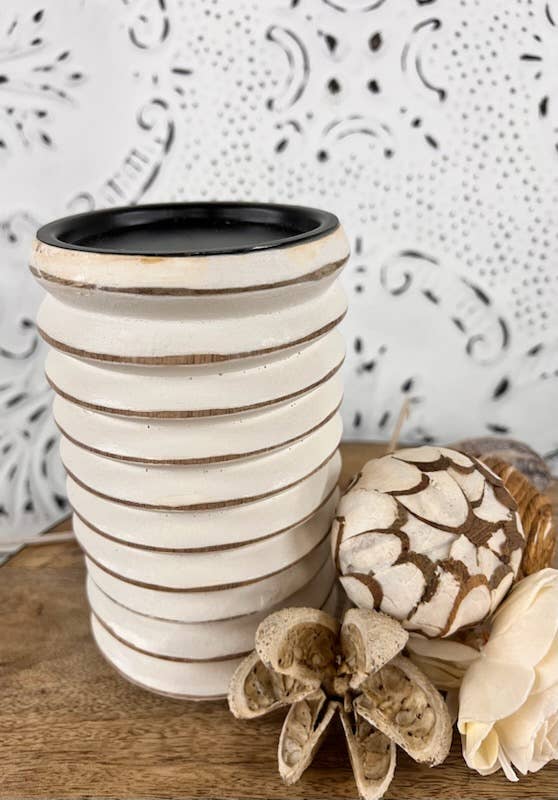 Mangowood Distressed White Candle Holders 4x10in