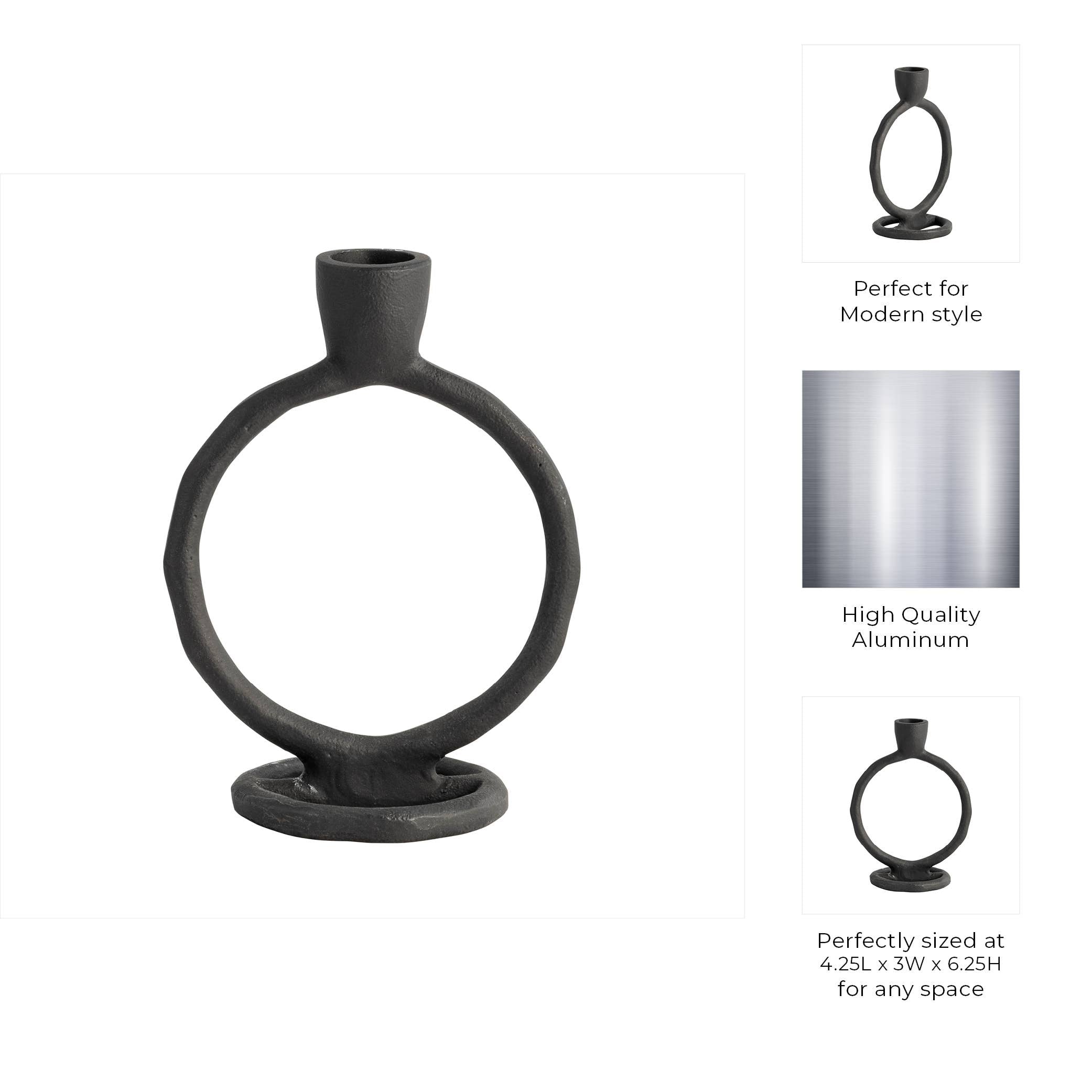 Metal Round Ring Taper Candle Holder - Black, 6 in.