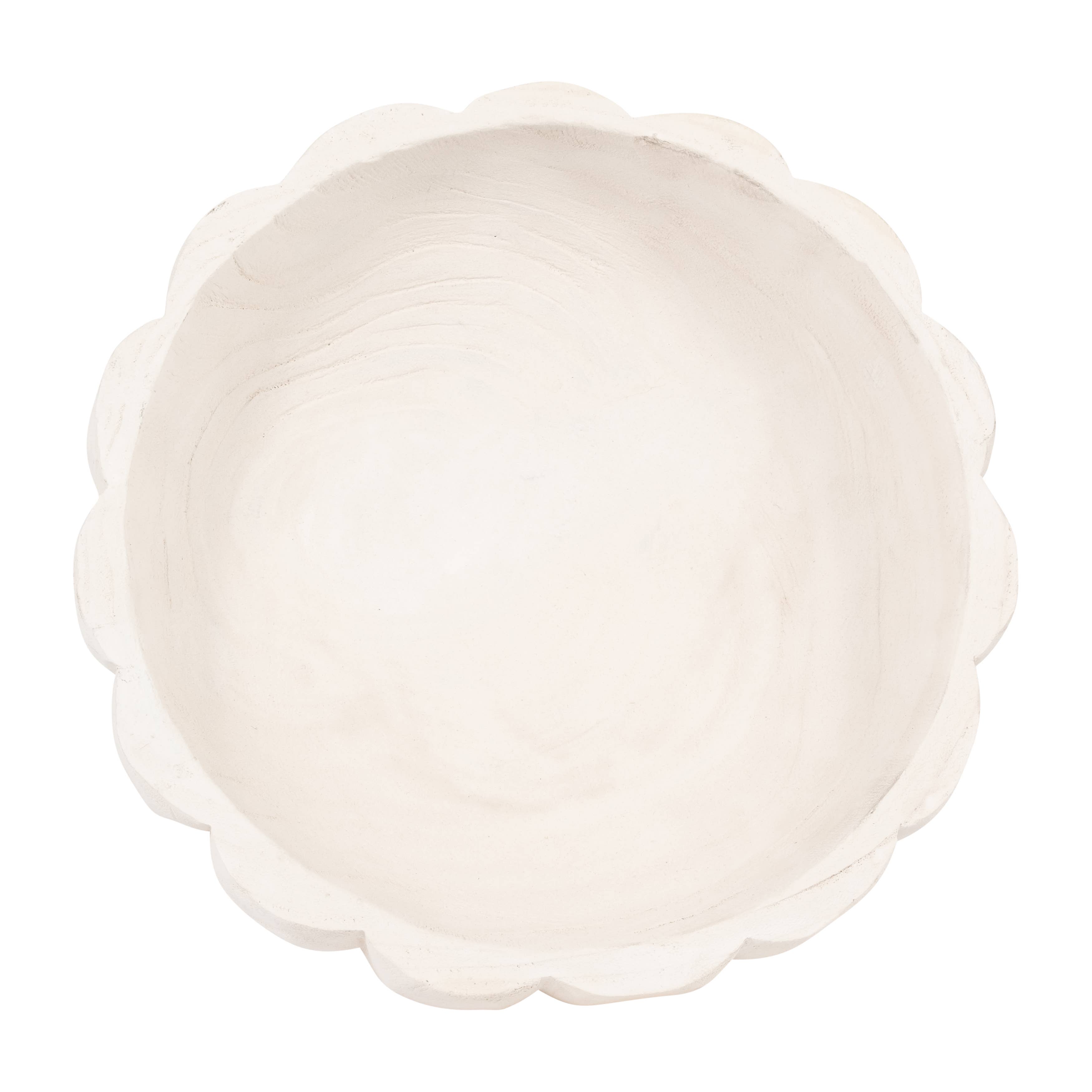 White Paulownia Wood Scalloped Bowl