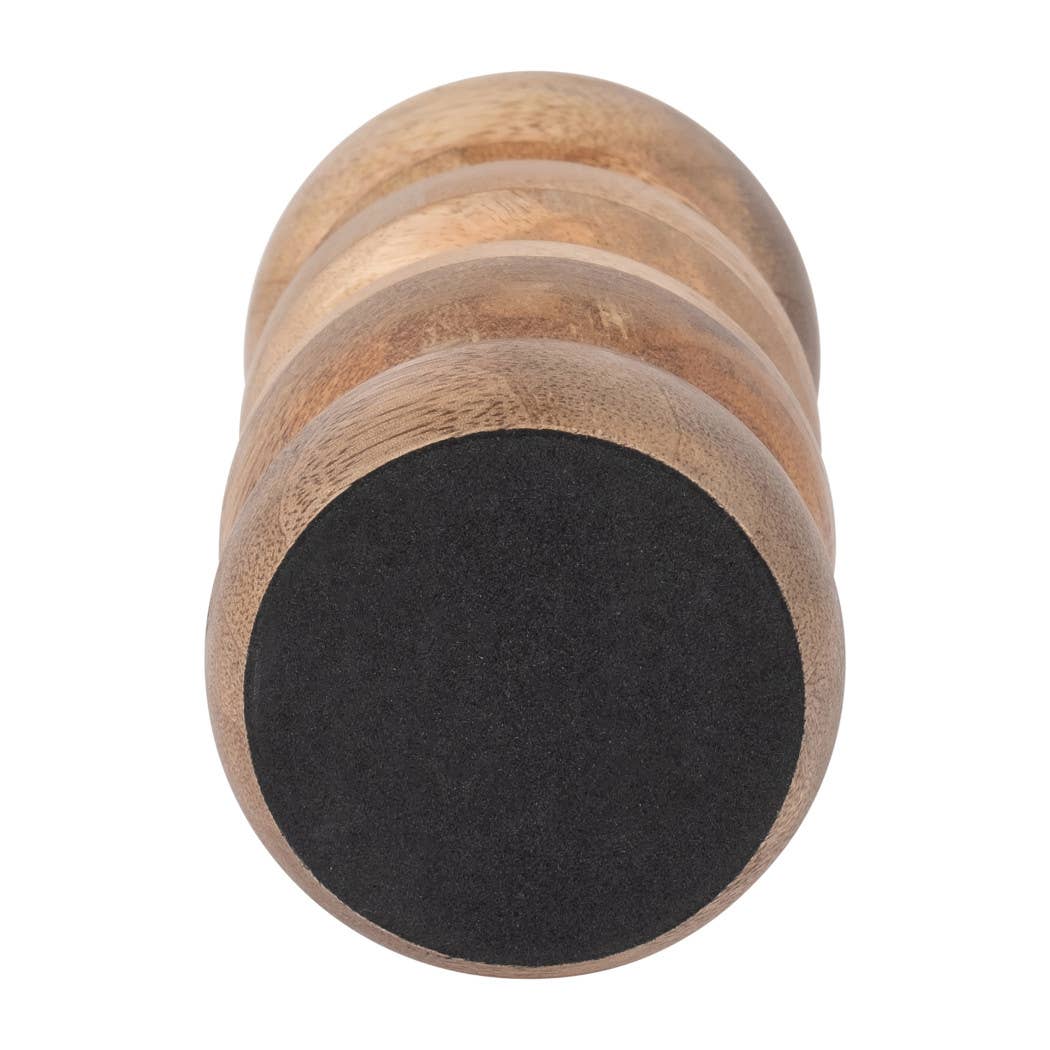 Wood Round Stacked Ribbed Candle Holder - Brown, 7 in.