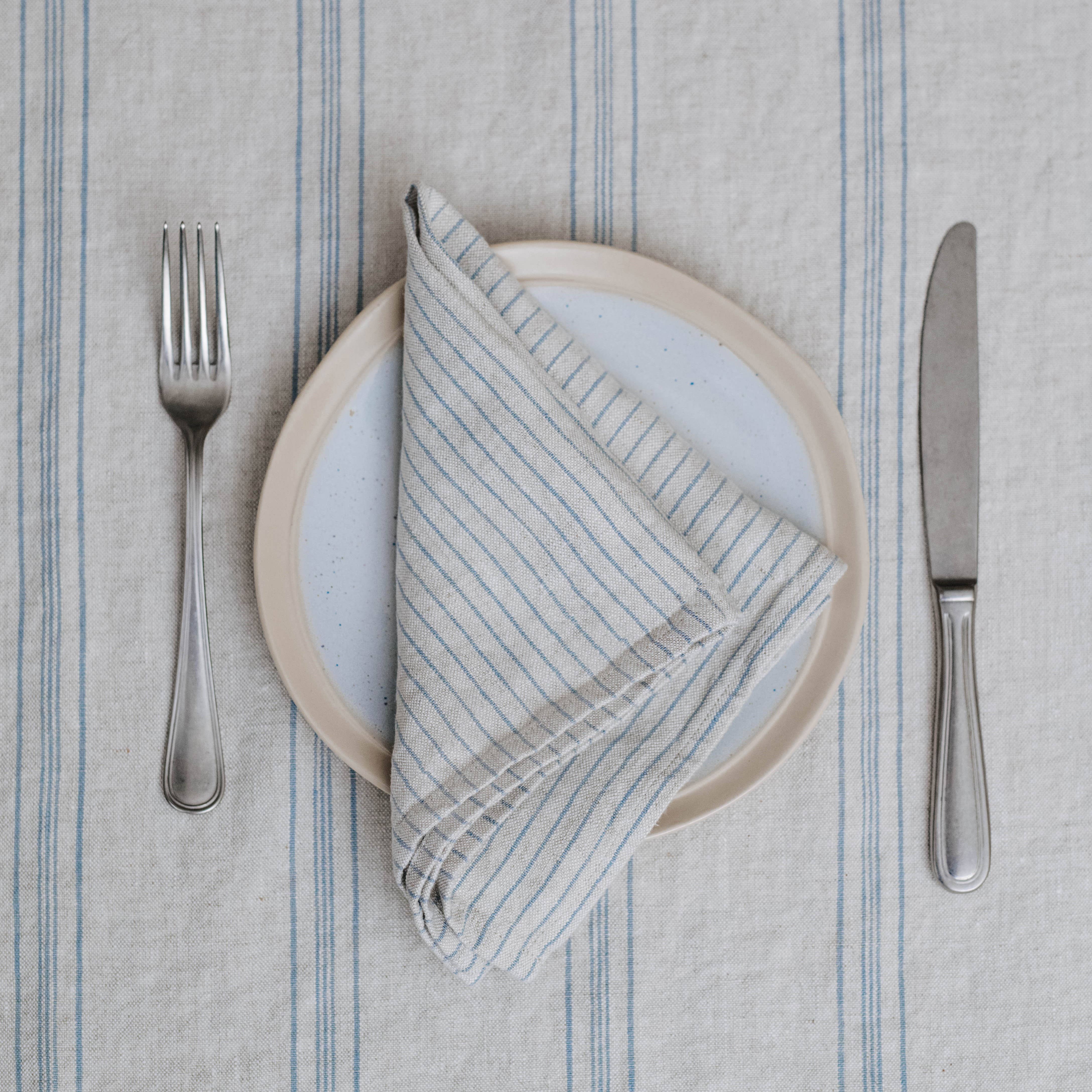 Grey Blue Pinstripe Rustic Linen Napkins Set of 2