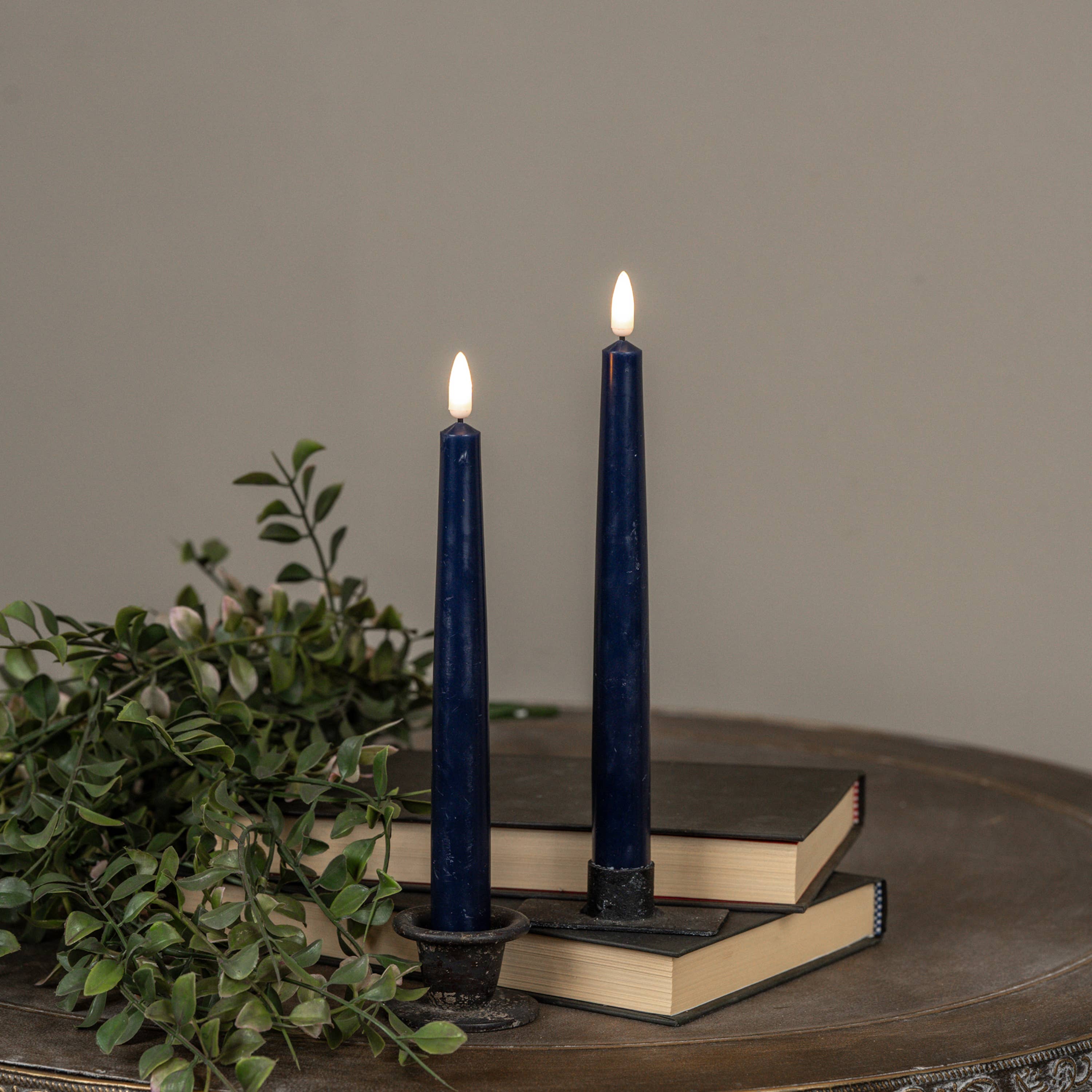 SET/ 2 - 9.5" 3D FLAME DROP NAVY TAPER CANDLE