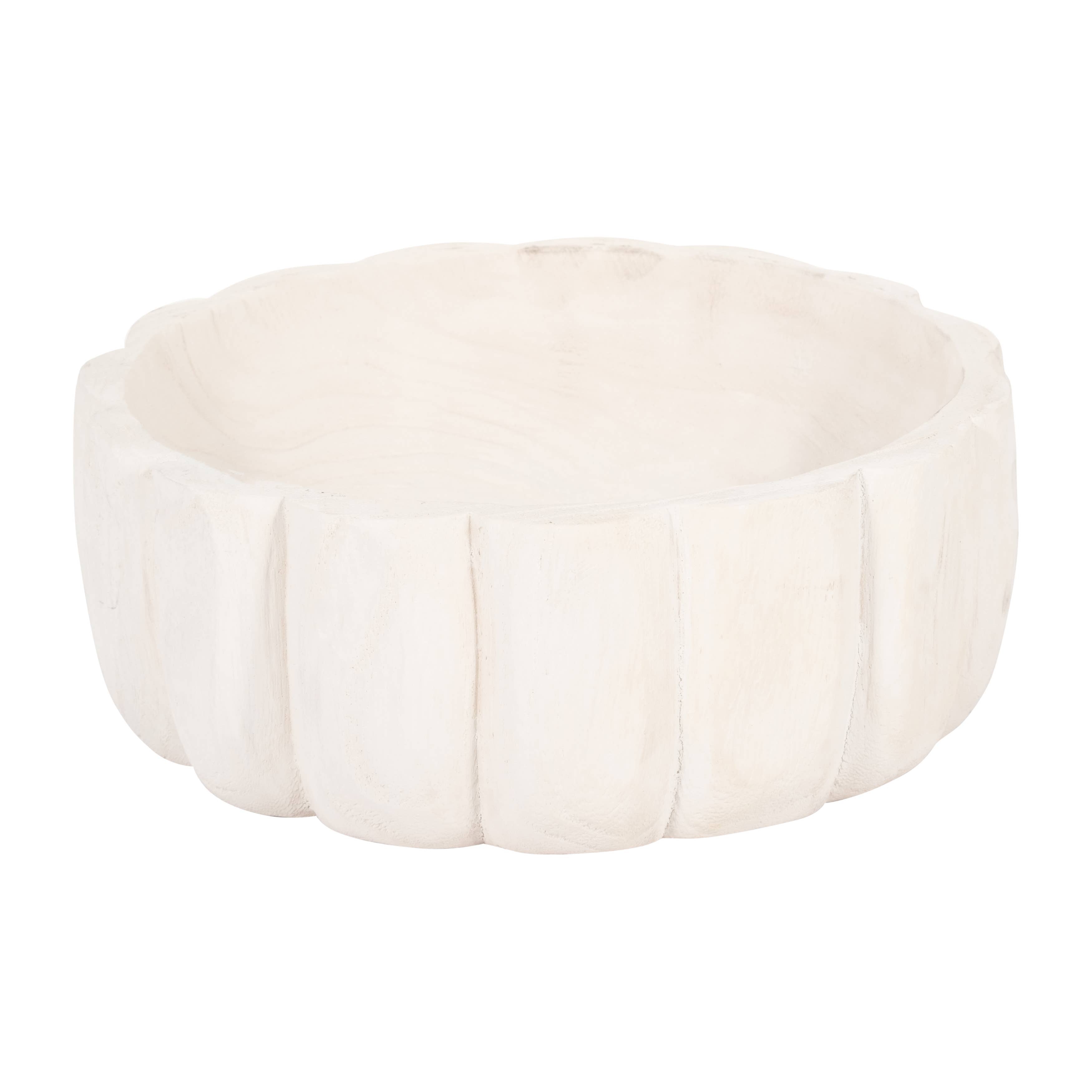 White Paulownia Wood Scalloped Bowl