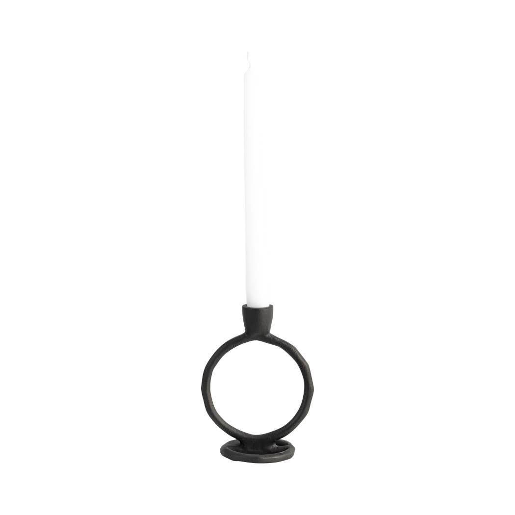 Metal Round Ring Taper Candle Holder - Black, 6 in.