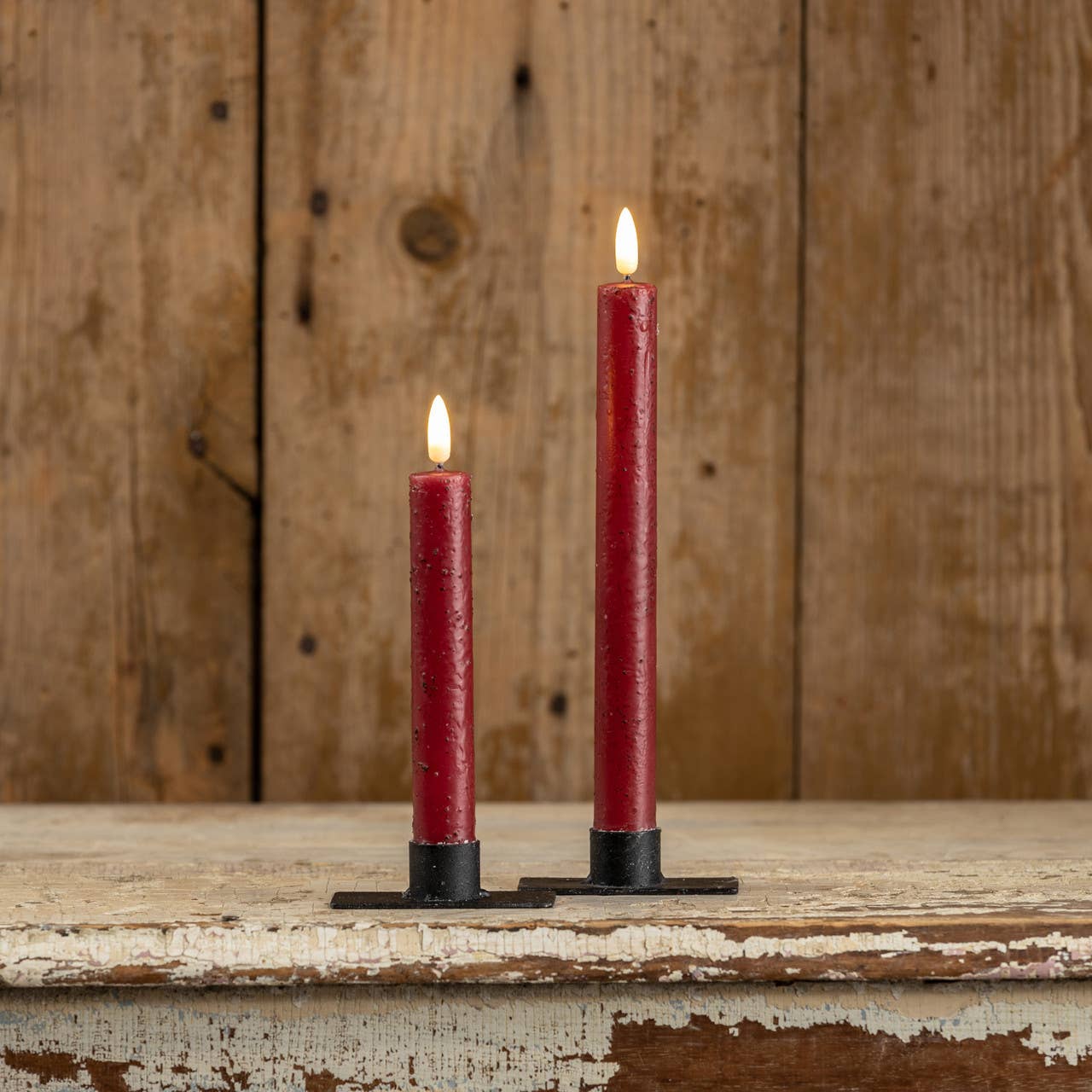 SET/ 2 - 9.5" 3D FLAME RED TAPER CANDLE