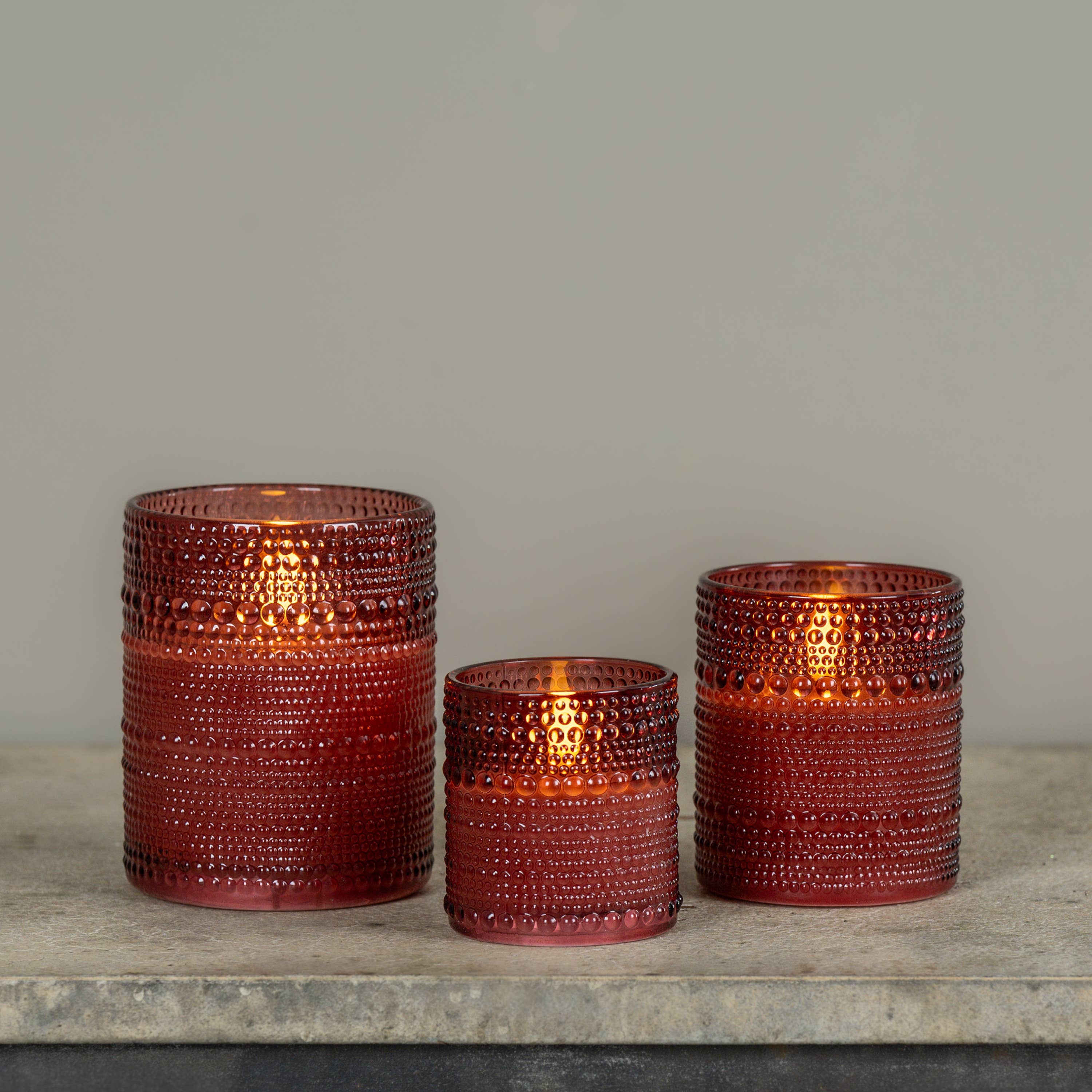 5" BURGUNDY DOTTED GLASS 3D FLAME CANDLE