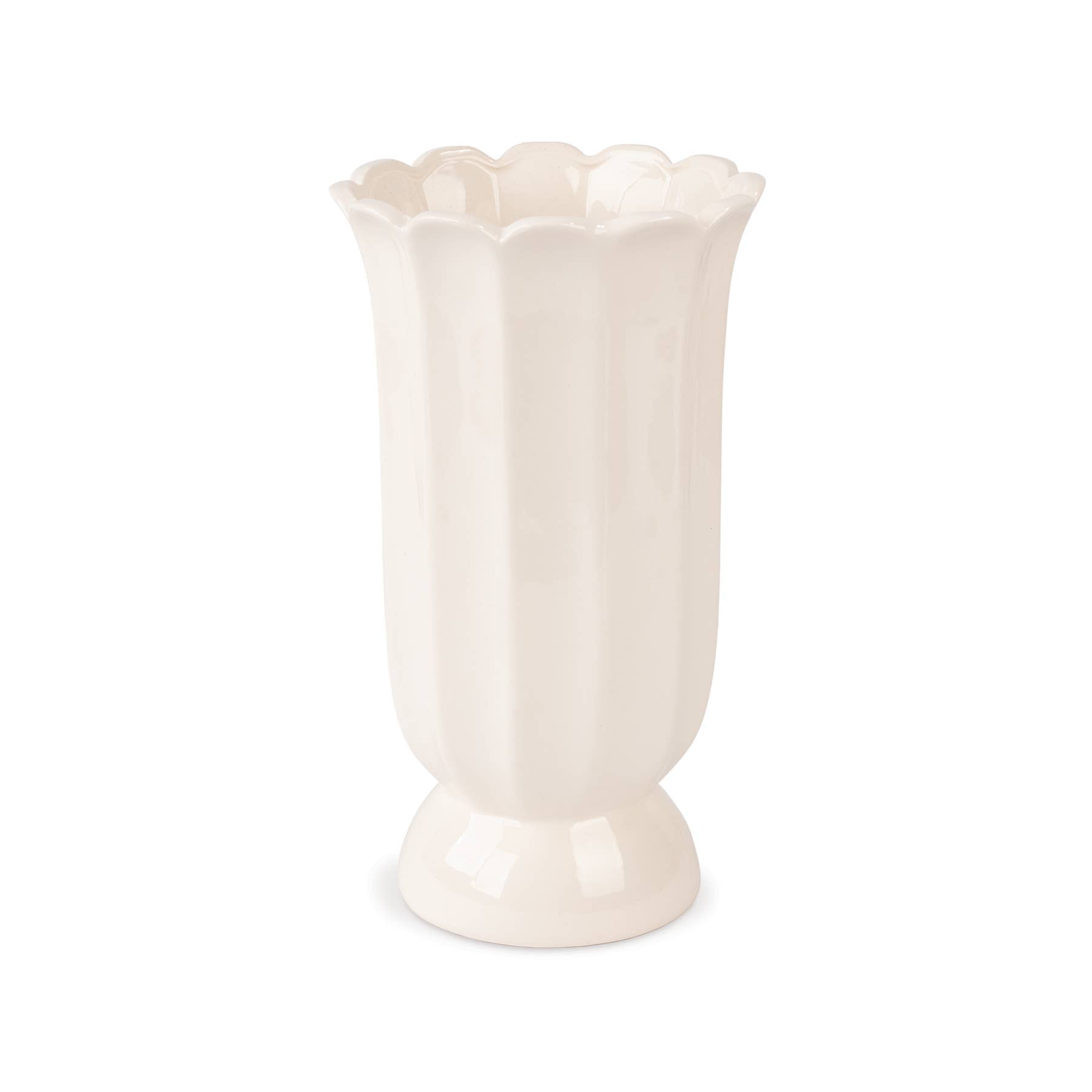 Cottage Bloom Tall, White Scalloped Vase