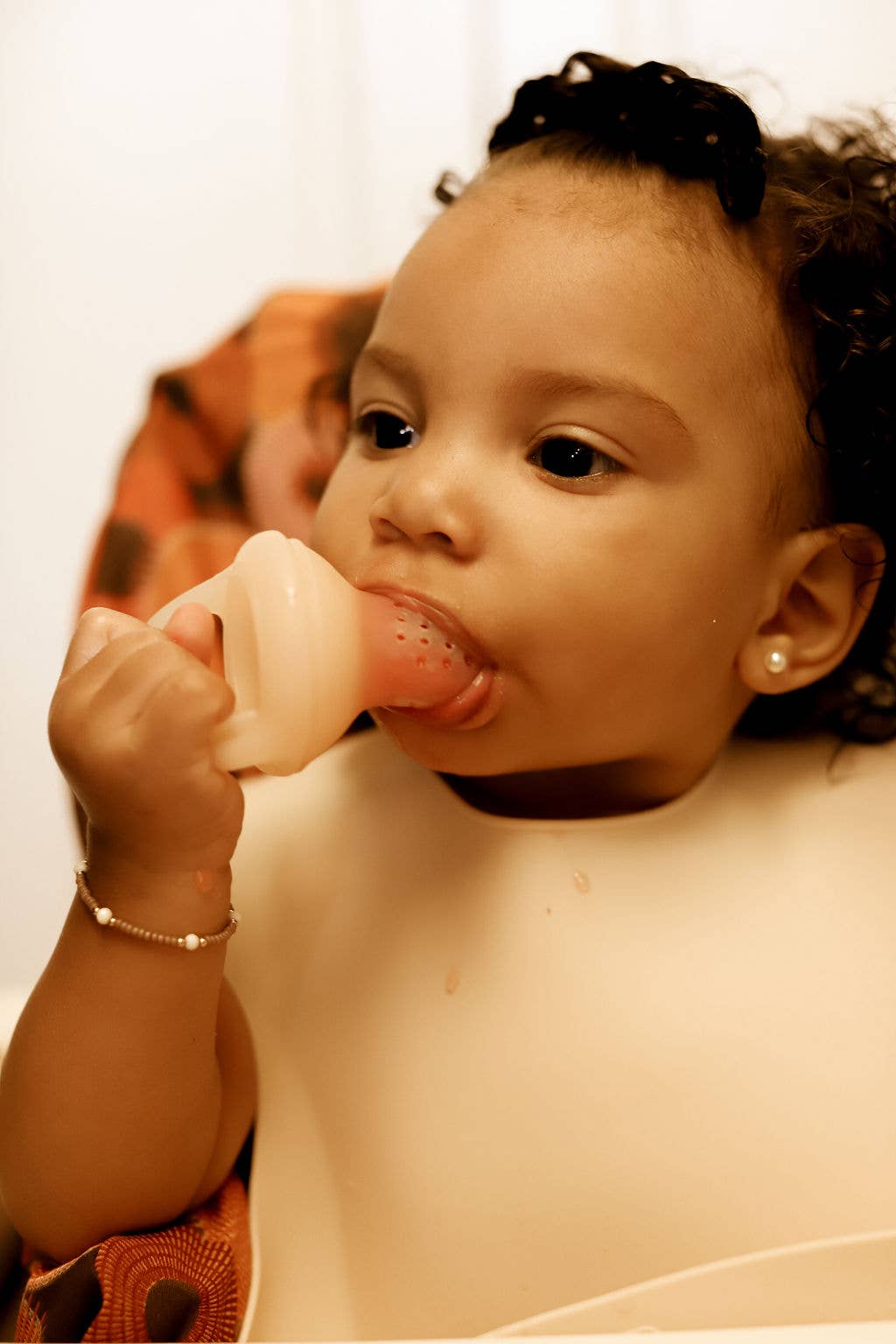 Silicone Baby Bib Roll Up & Stay Closed - (Sand)